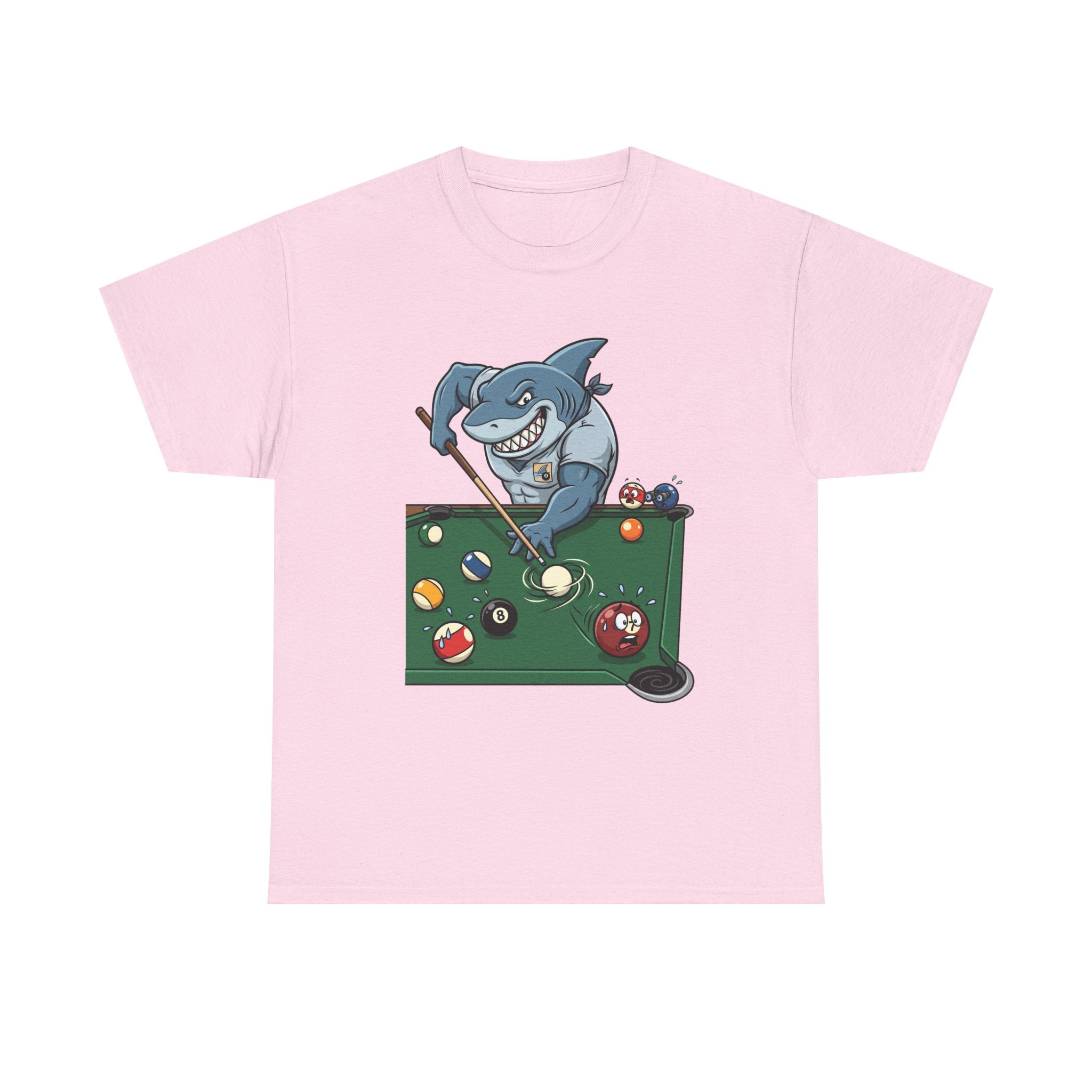 Shark Playing Pool T‑Shirt — Funny Billiards Shark Graphic Tee