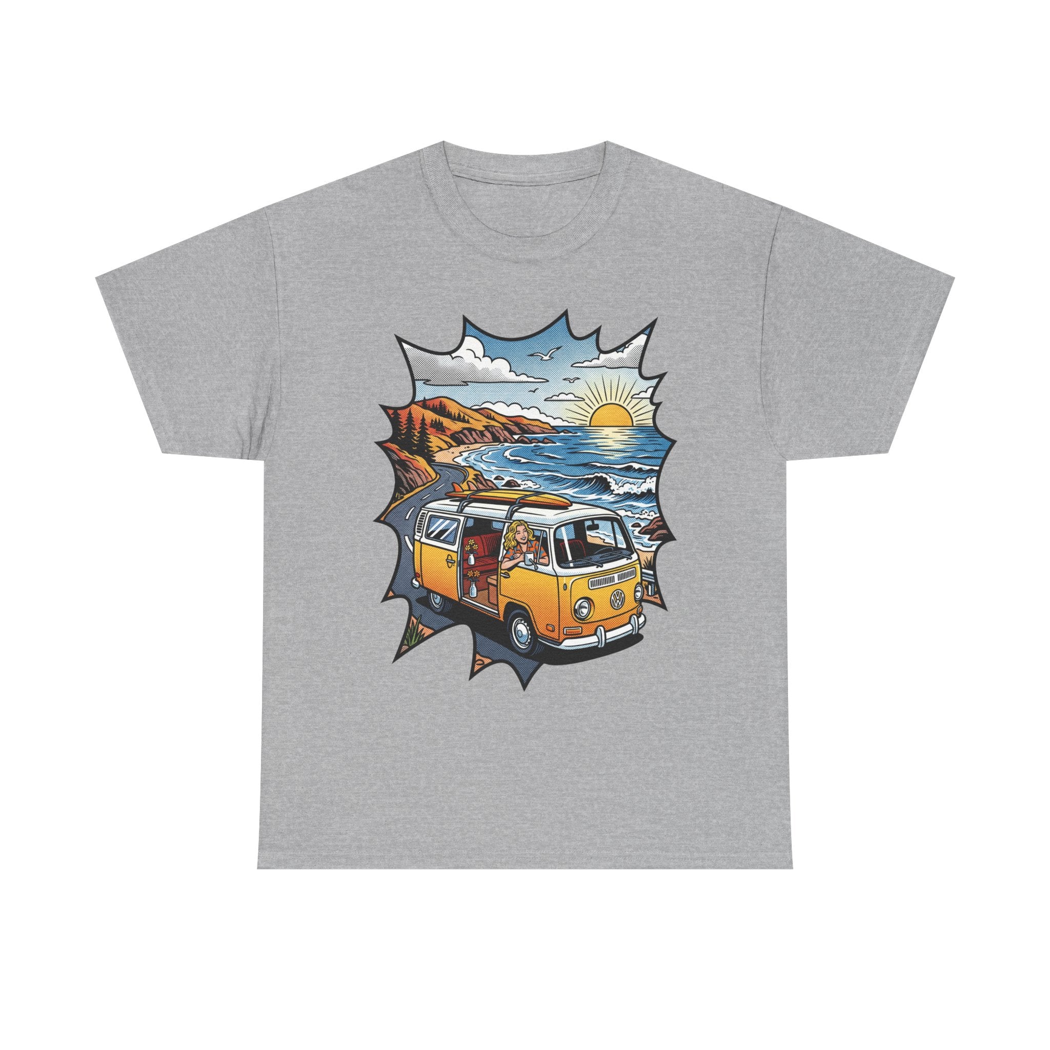 Road Trip Van T-Shirt — Vintage Camper Beach Sunset Tee
