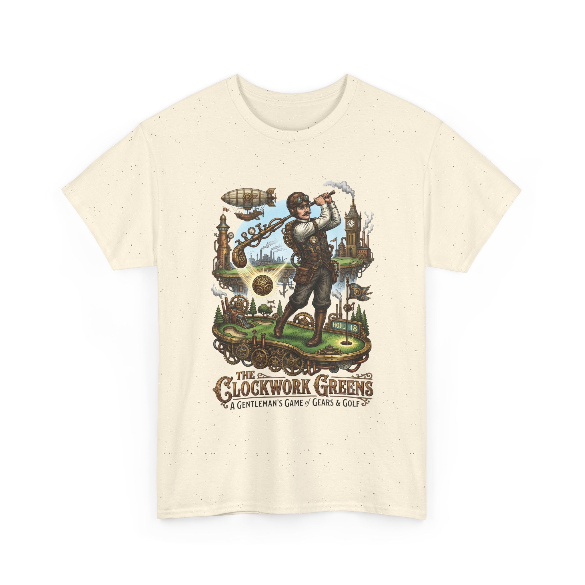 Golf Steampunk T-Shirt — "The Clockwork Greens" Vintage Golfing Design