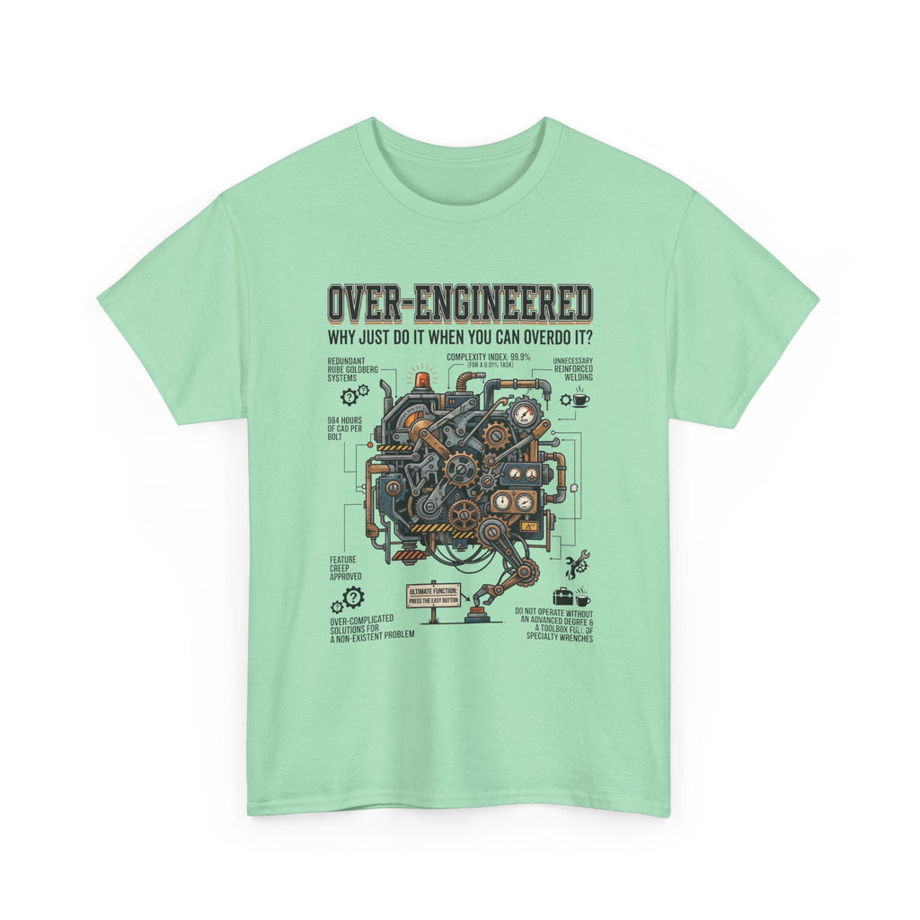Over-Engineered Tee – Funny Engineer T-Shirt with Mechanical Brain Diagram