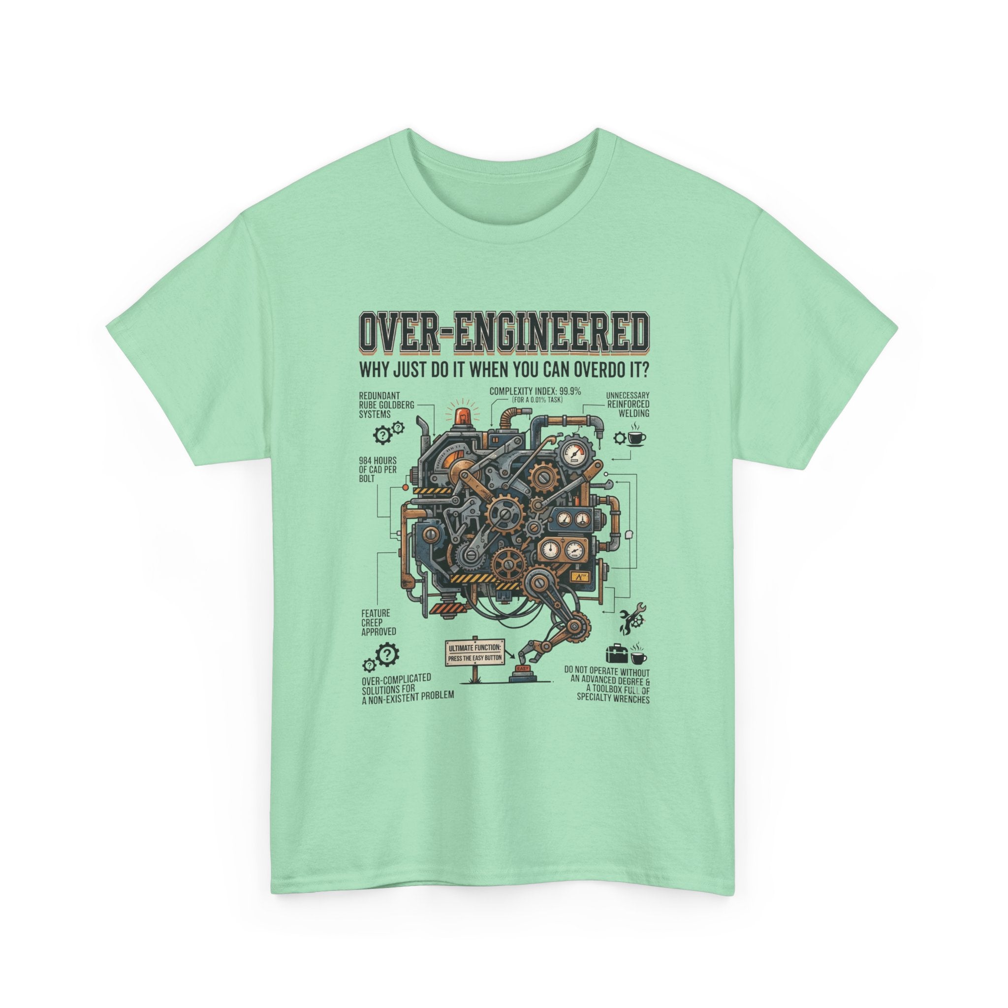 Over-Engineered Tee – Funny Engineer T-Shirt with Mechanical Brain Diagram