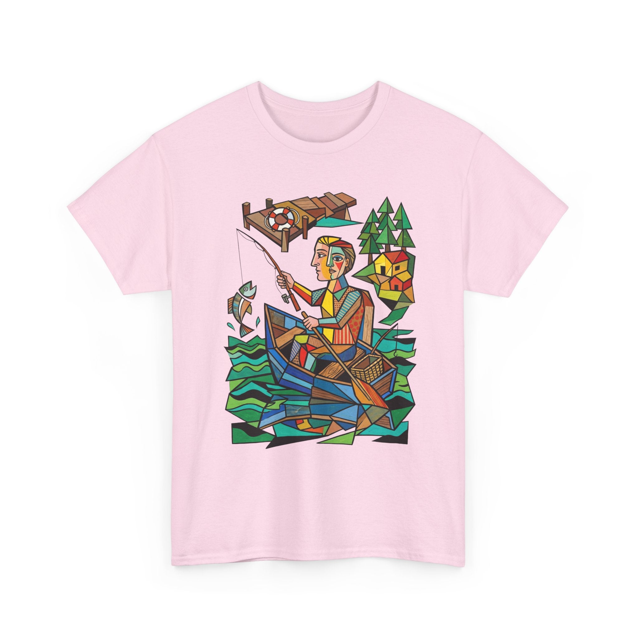 Fishing Canoe T-Shirt — Colorful Stained-Glass Angler Graphic Tee