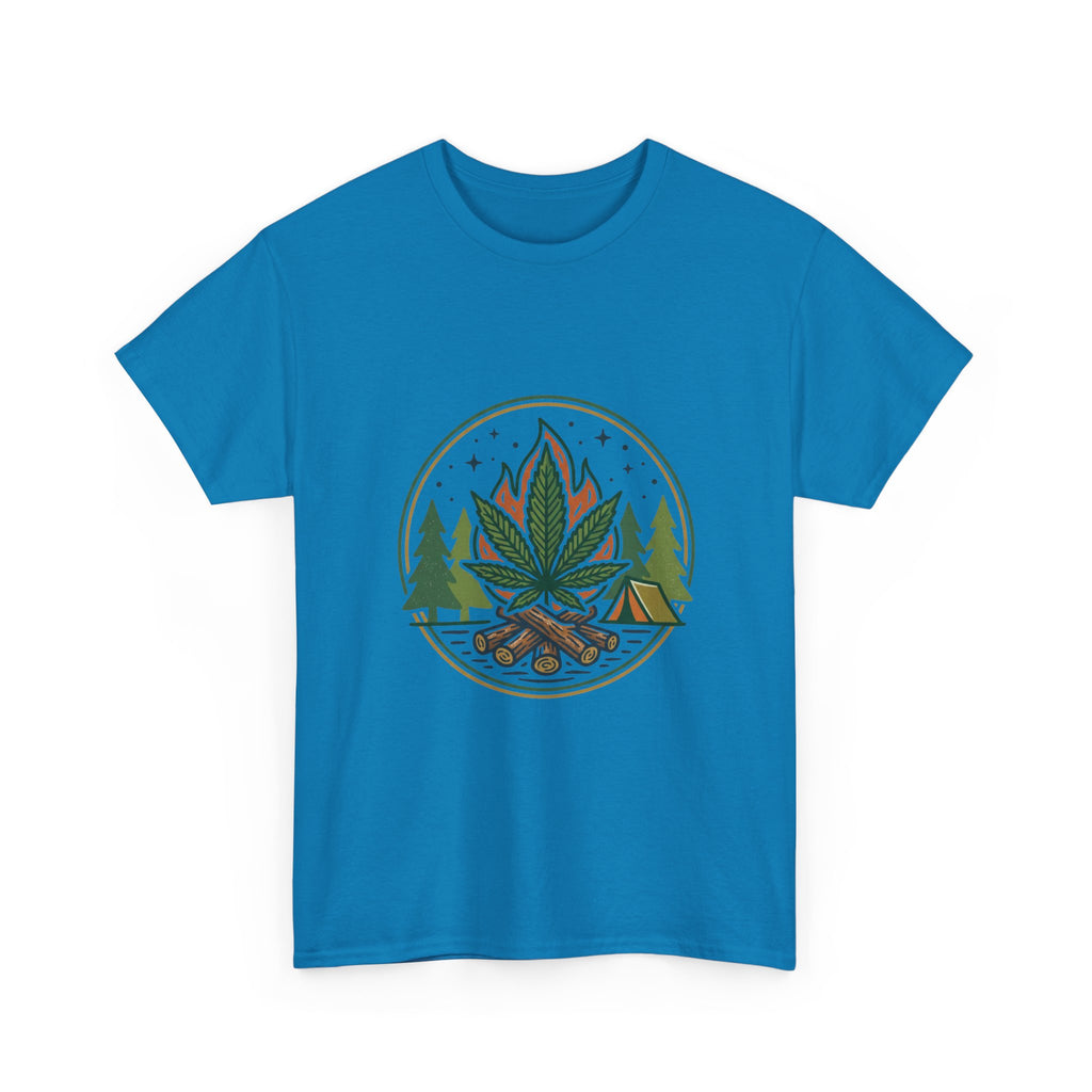 Cannabis Campfire Tee — Outdoor Weed Leaf Forest Graphic T-Shirt