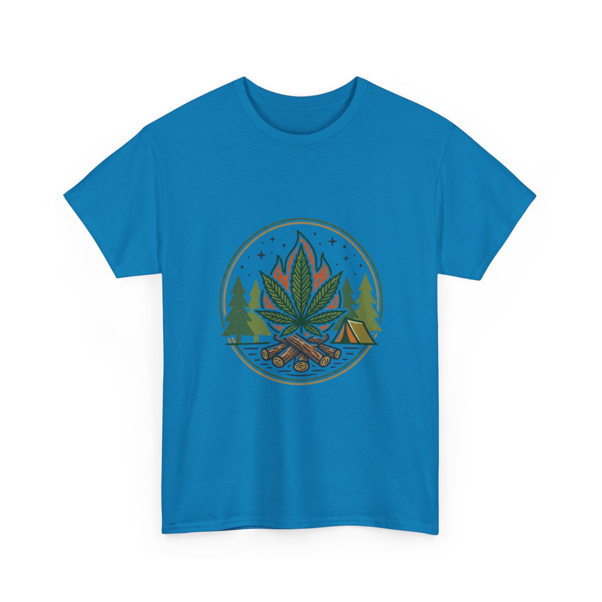 Cannabis Campfire Tee — Outdoor Weed Leaf Forest Graphic T-Shirt