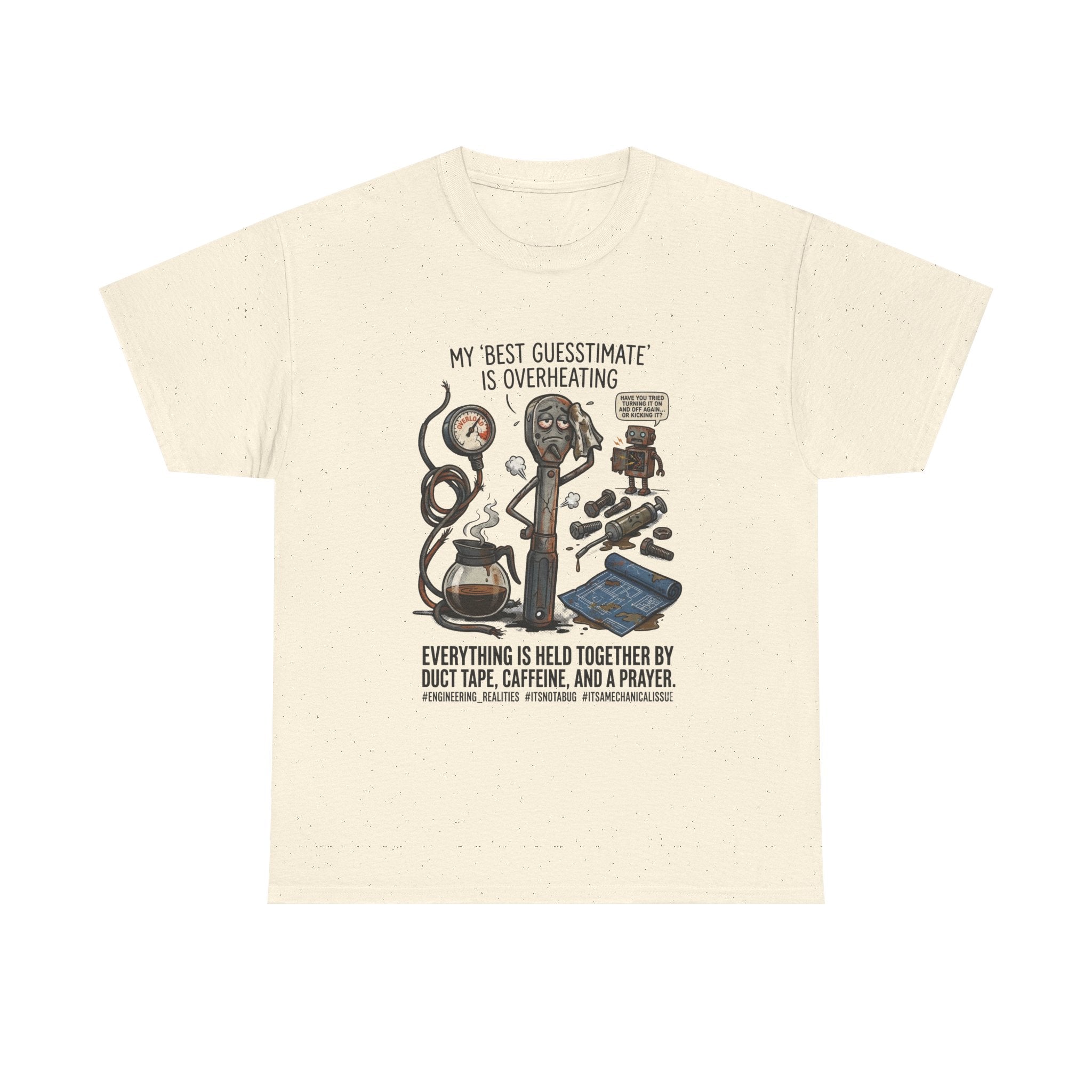 Mechanic Humor T-Shirt - "My Best Guessmate Is Overheating" Vintage Tools, Duct Tape & Caffeine Tee