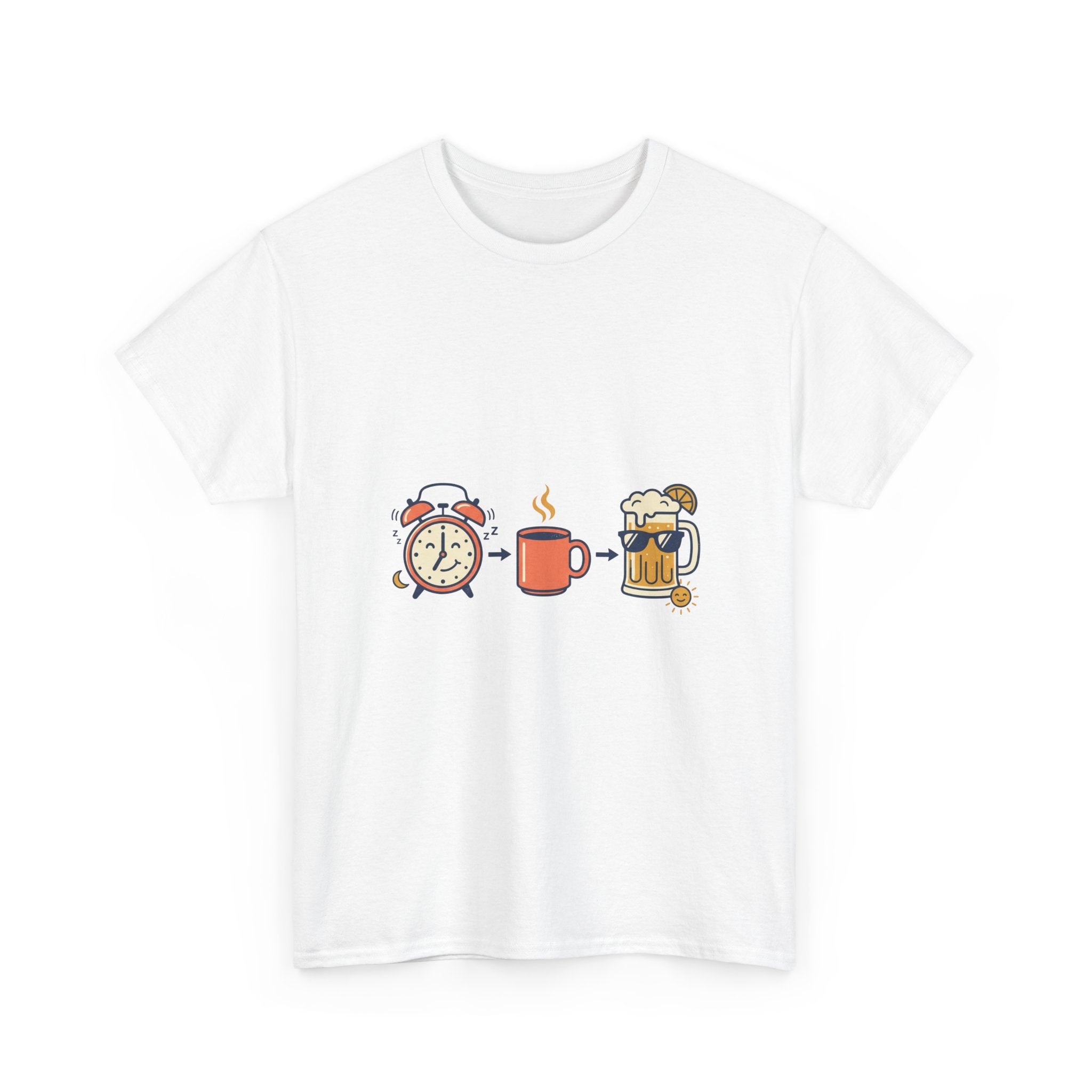 Day Drinking Tee — Alarm, Coffee & Beer Cute Icon Trio Graphic Shirt