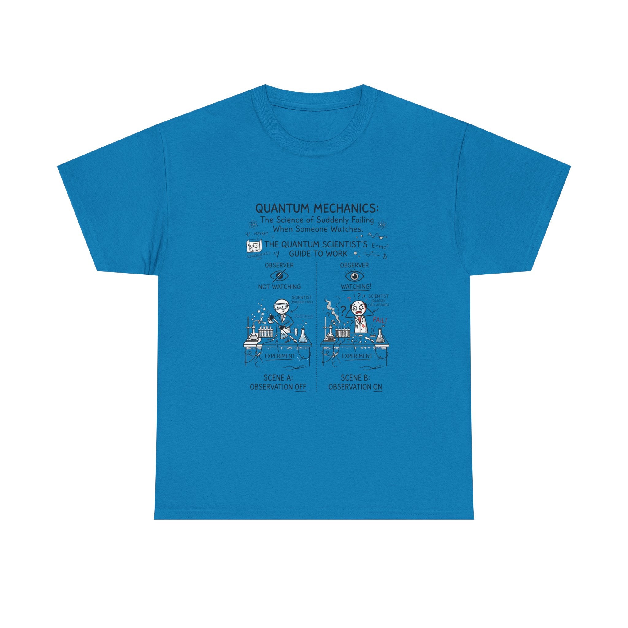 Quantum Mechanics Cartoon T‑Shirt — Funny Science Diagram Tee