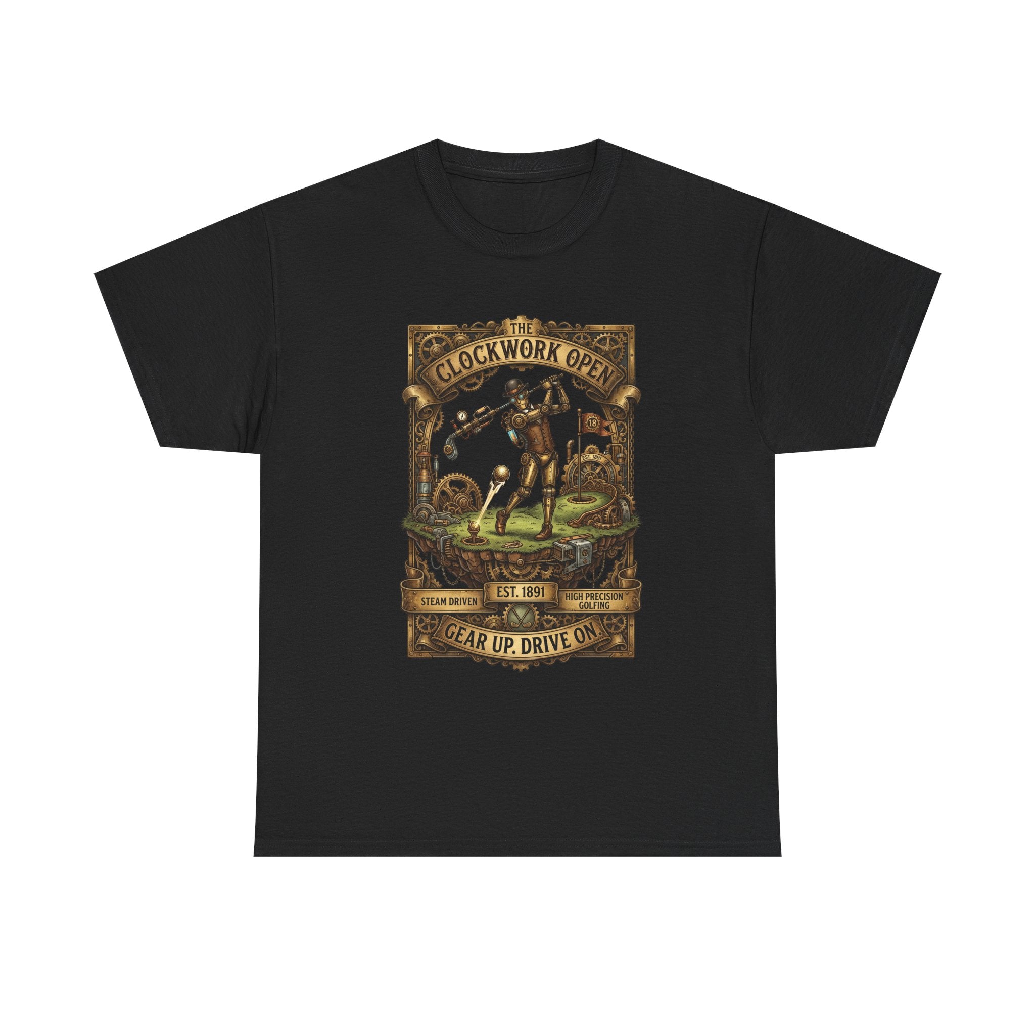 Steampunk Golf Tee — Vintage Mechanical Tin Man Graphic T-Shirt