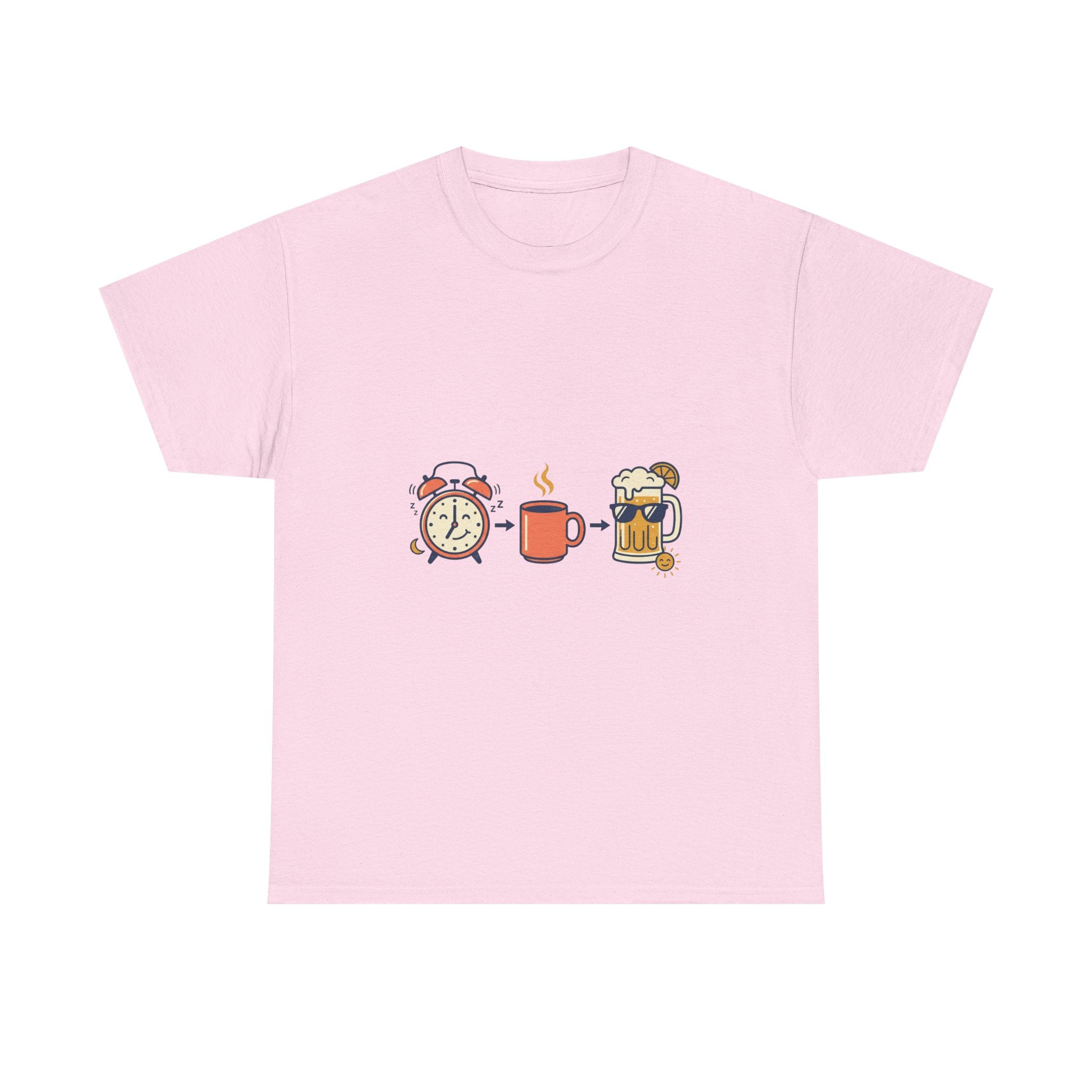 Day Drinking Tee — Alarm, Coffee & Beer Cute Icon Trio Graphic Shirt