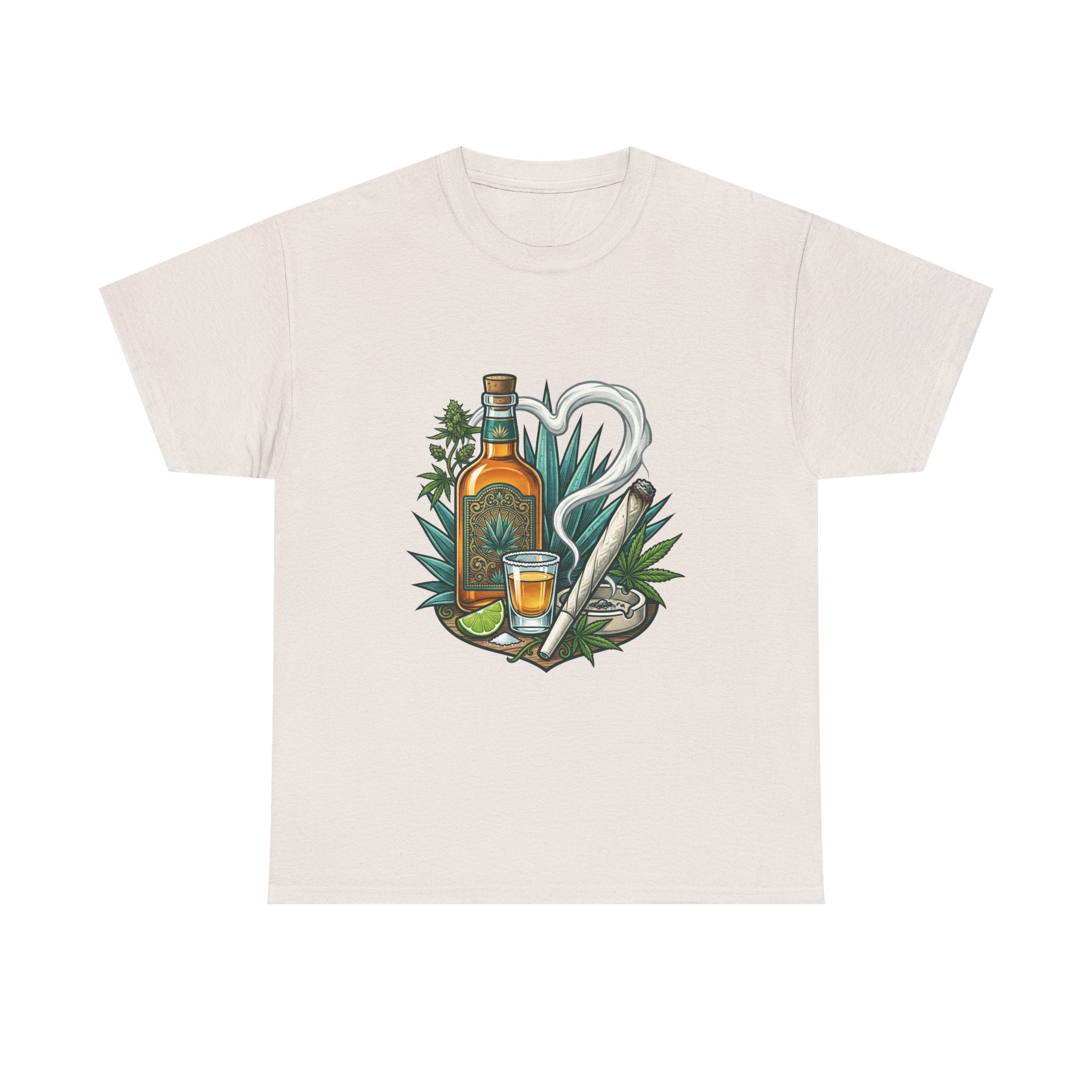 Tequila Bottle & Joint T‑Shirt — Agave Lime Margarita Design