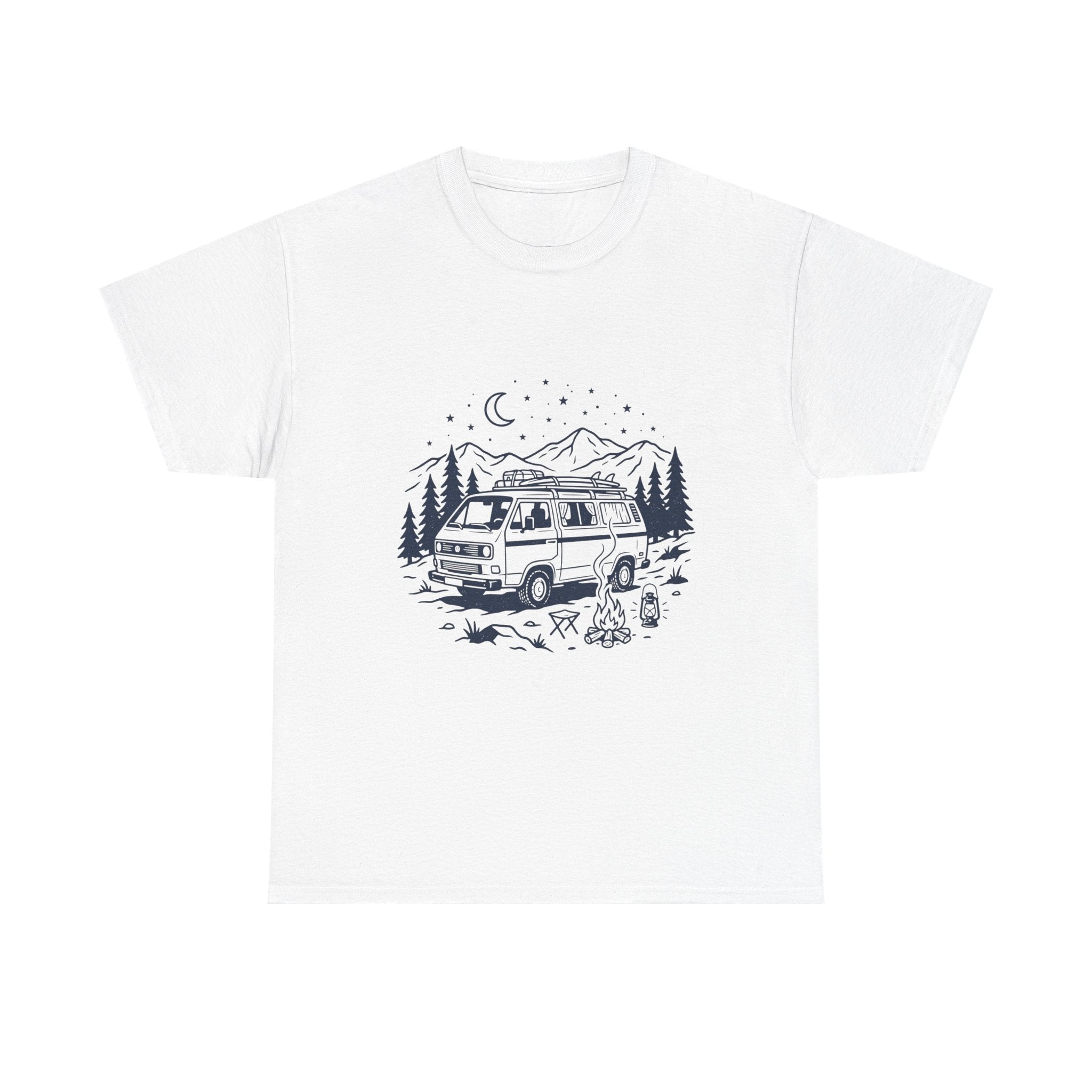 Camping Van Tee – Moonlit Mountain Adventure Graphic T-Shirt