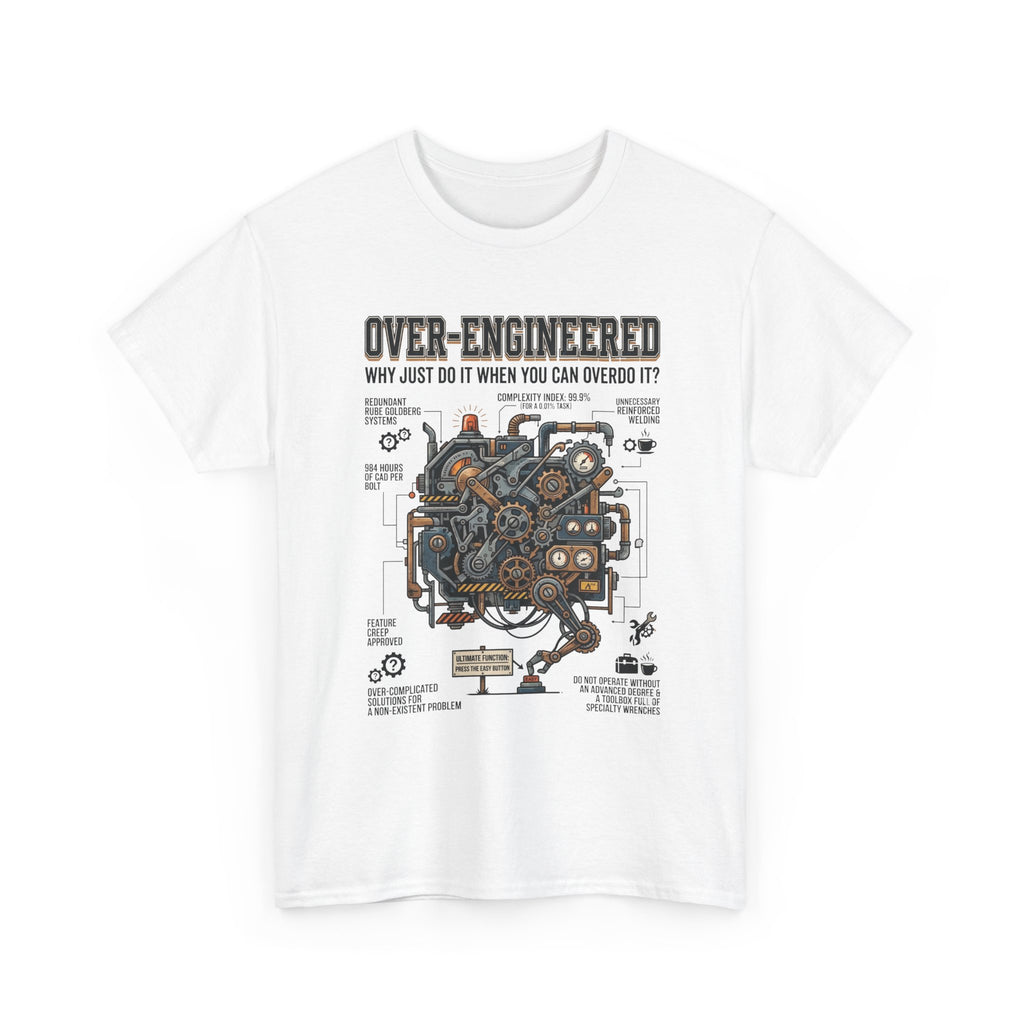 Over-Engineered Tee – Funny Engineer T-Shirt with Mechanical Brain Diagram