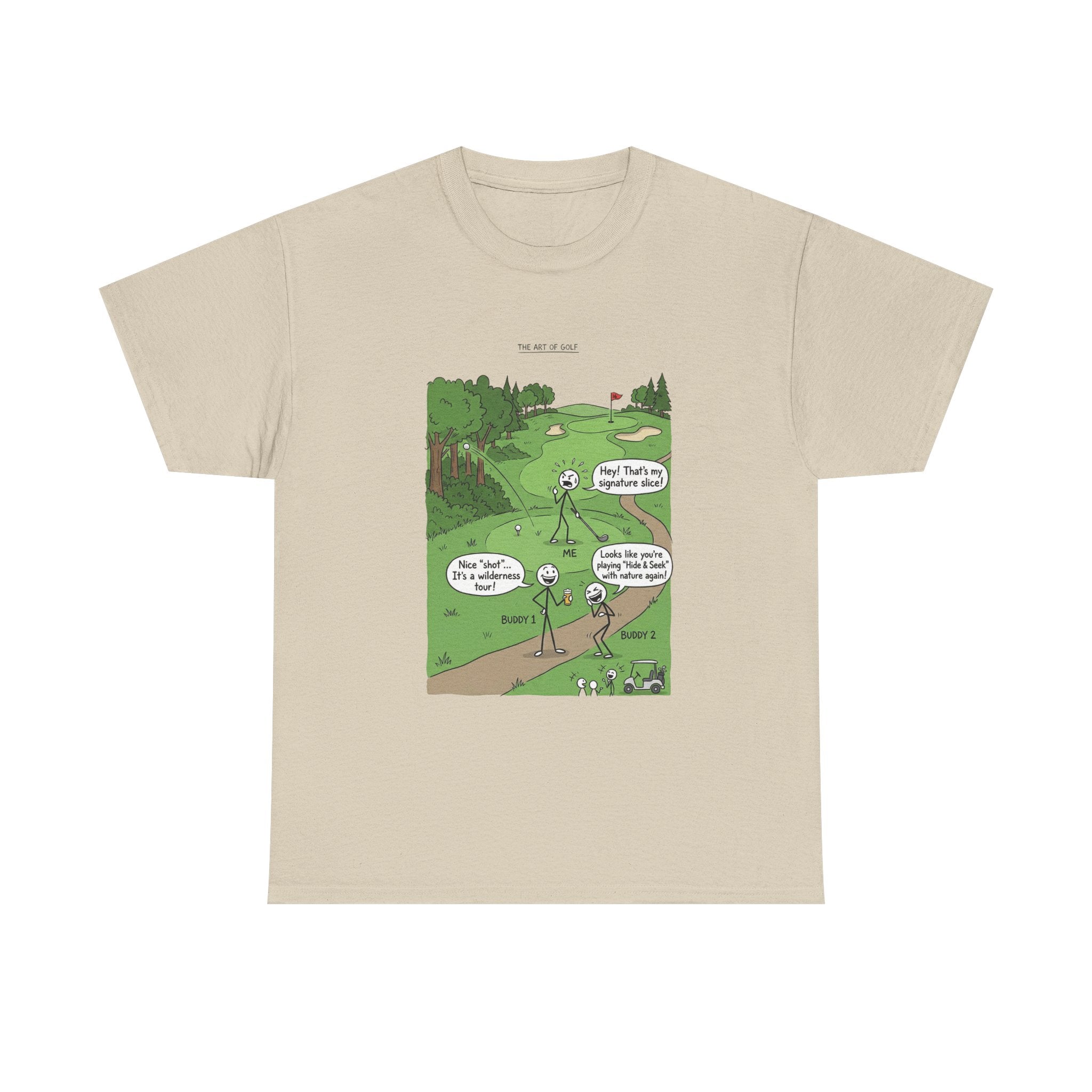 Golf Cartoons Graphic Tee — Funny Golf Humor T-Shirt ("Fore! That's a Mulligan, Dad")