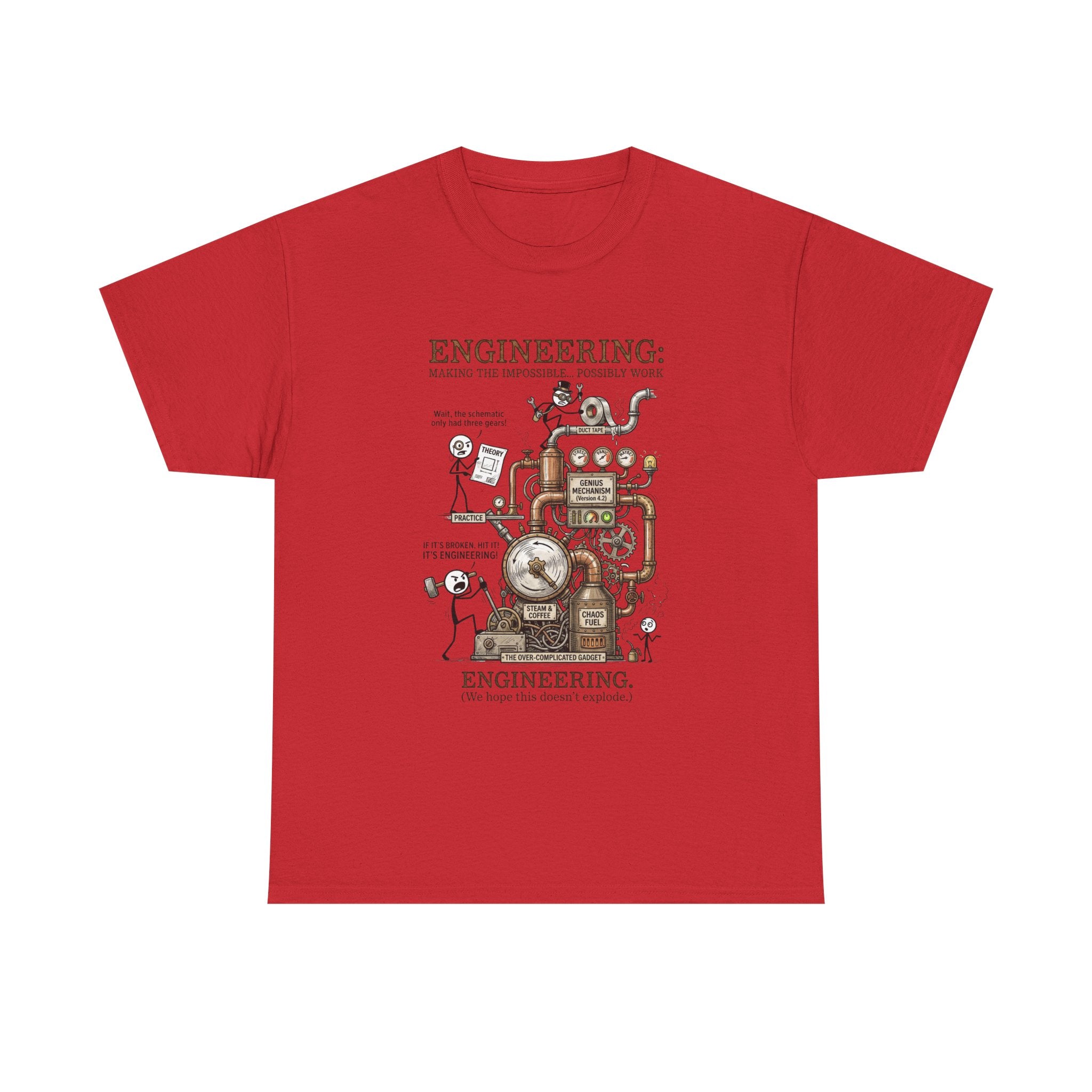 Steampunk Engineering Diagram T-Shirt — Vintage Machine Blueprint Tee for Engineers