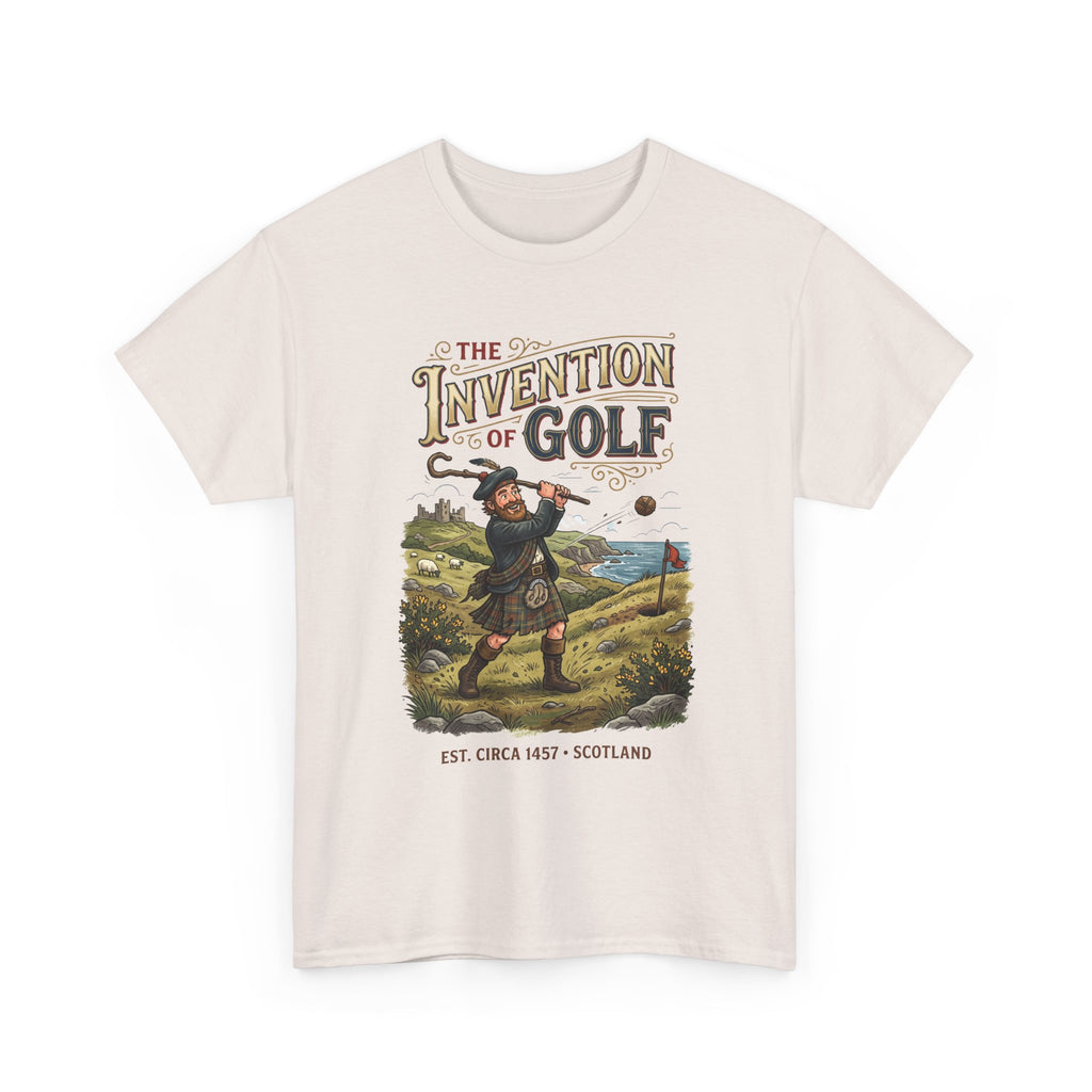 Golf T-Shirt — "The Invention of Golf" Vintage Scotland Design