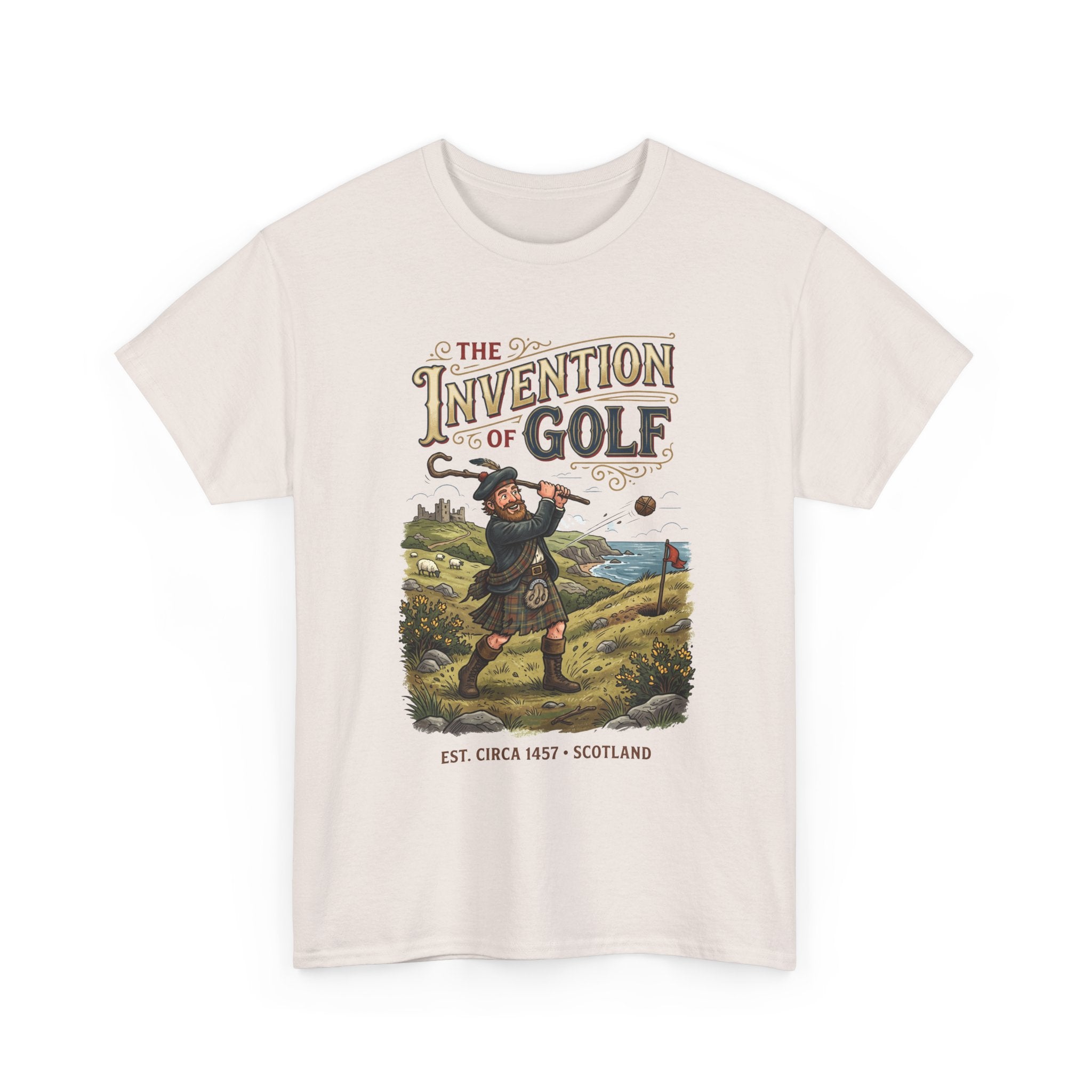 Golf T-Shirt — "The Invention of Golf" Vintage Scotland Design