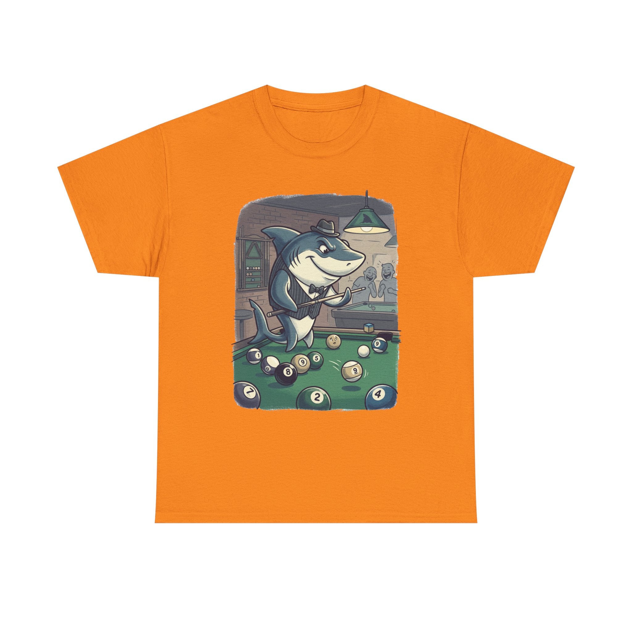 Shark Playing Pool T-Shirt – Funny Billiards Cartoon Tee