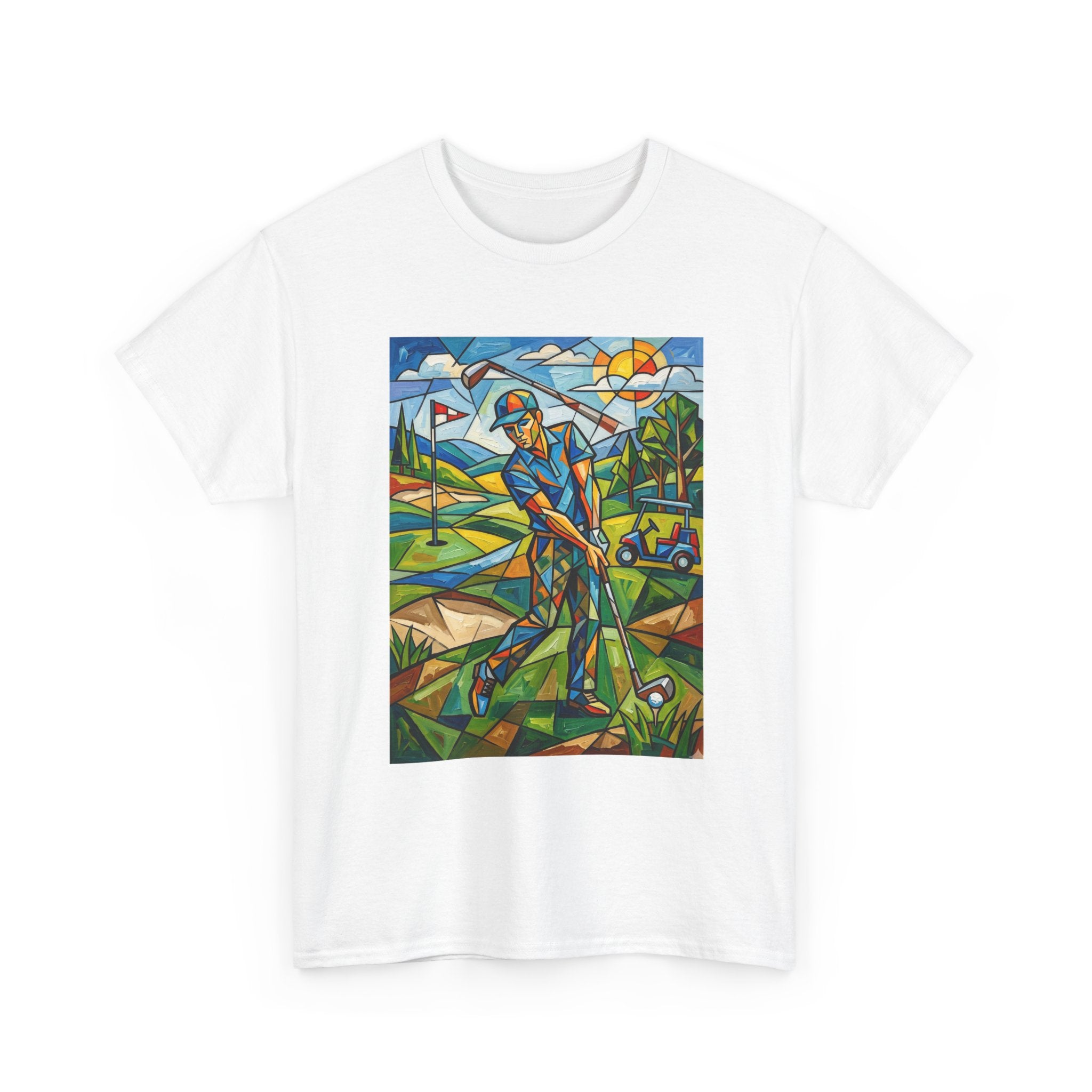 Golf Stained Glass Art Tee — Colorful Golfer Graphic T-Shirt
