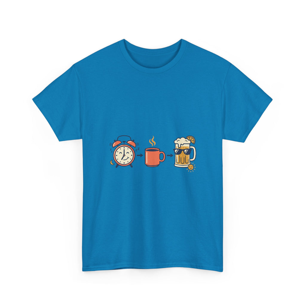 Day Drinking Tee — Alarm, Coffee & Beer Cute Icon Trio Graphic Shirt