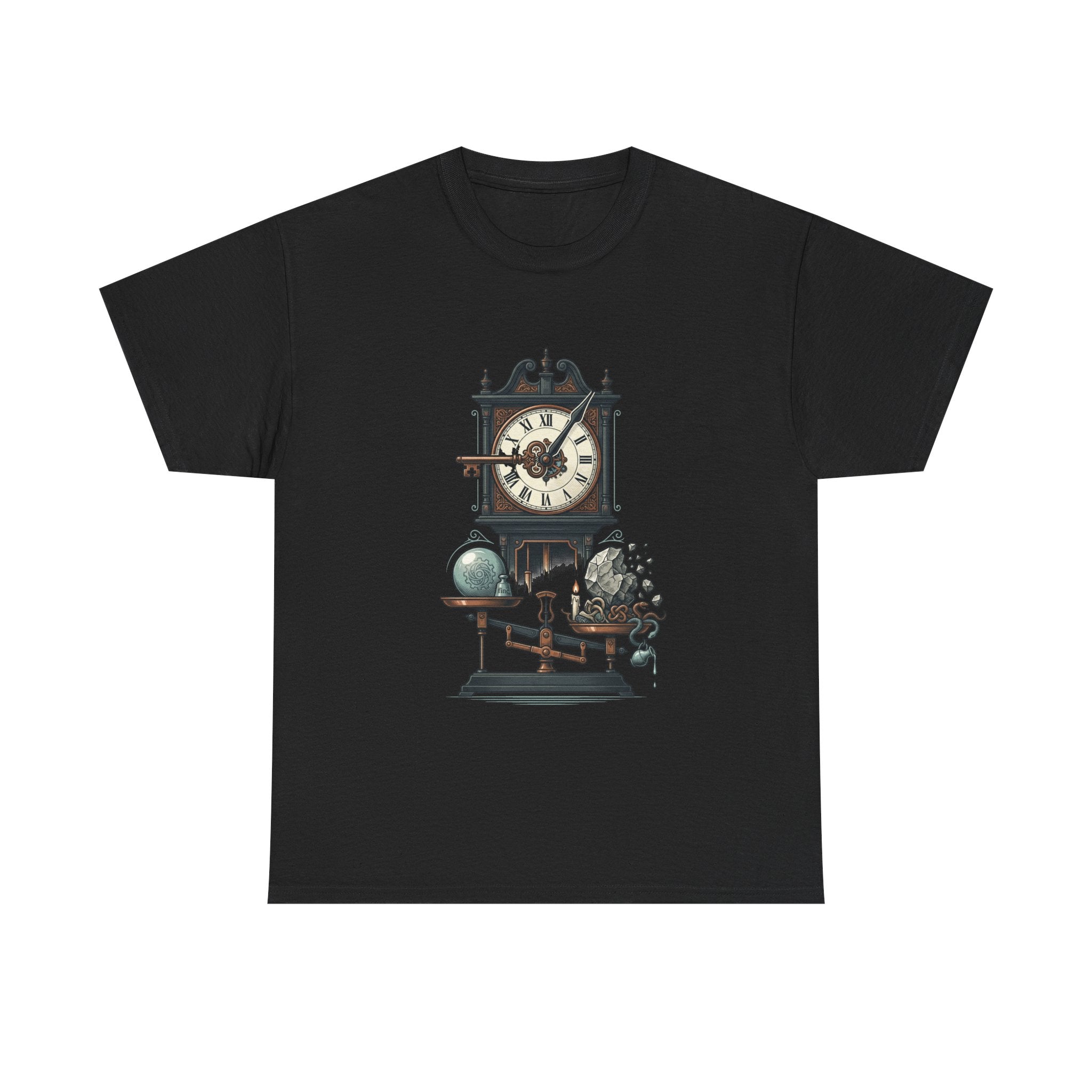 Vintage Clock & Globe Tee — Steampunk Timekeeper Graphic T-Shirt