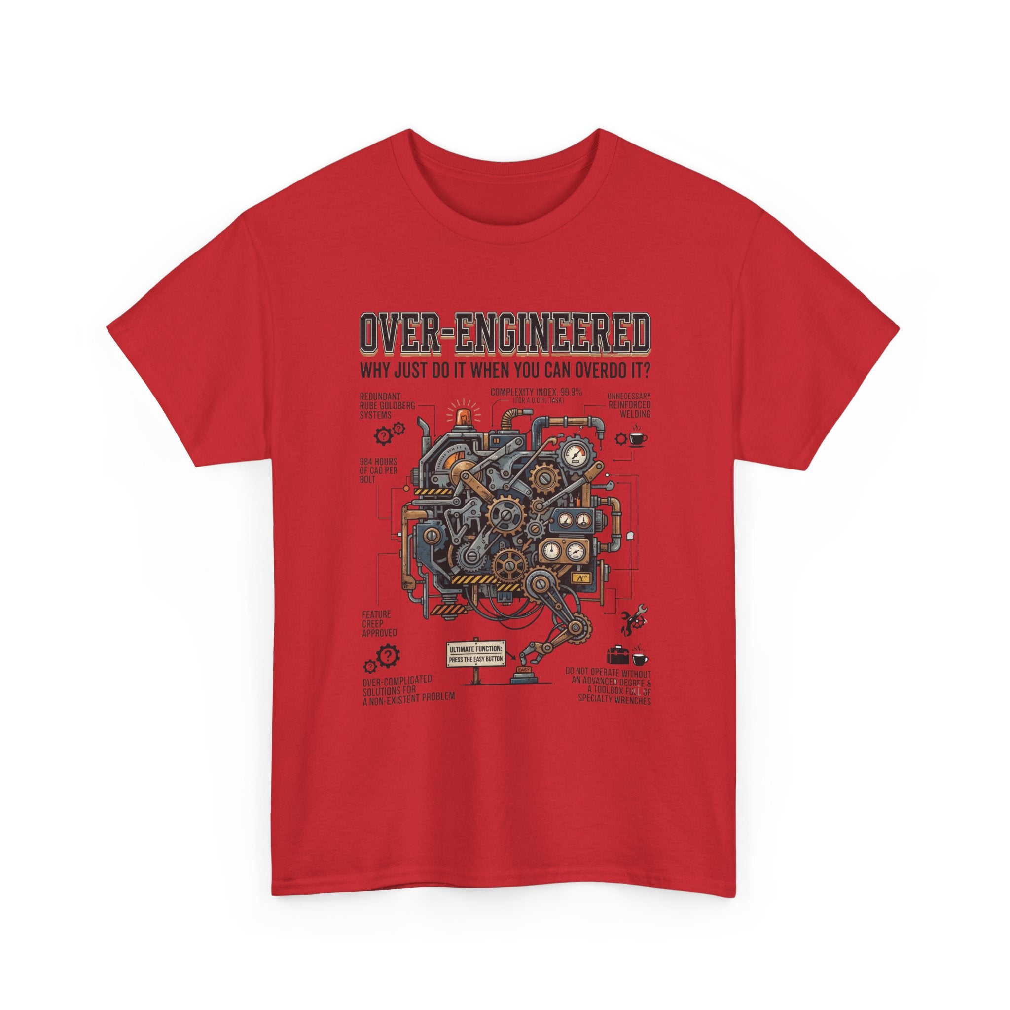 Over-Engineered Tee – Funny Engineer T-Shirt with Mechanical Brain Diagram