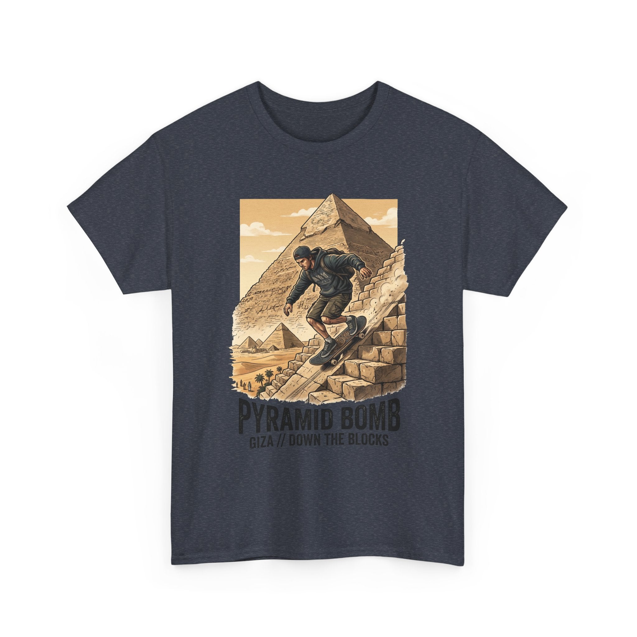 Pyramid Bomb Skateboarding T-Shirt — "Pyramid Bomb: Giza / Down The Blocks" Vintage Skate Tee