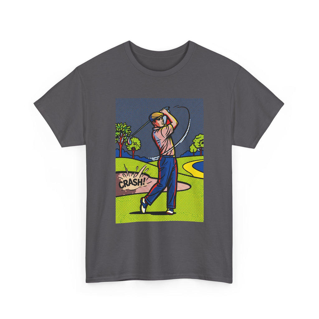 Golf Swing Pop Art T-Shirt — Vintage Comic 'Crash!' Graphic Tee