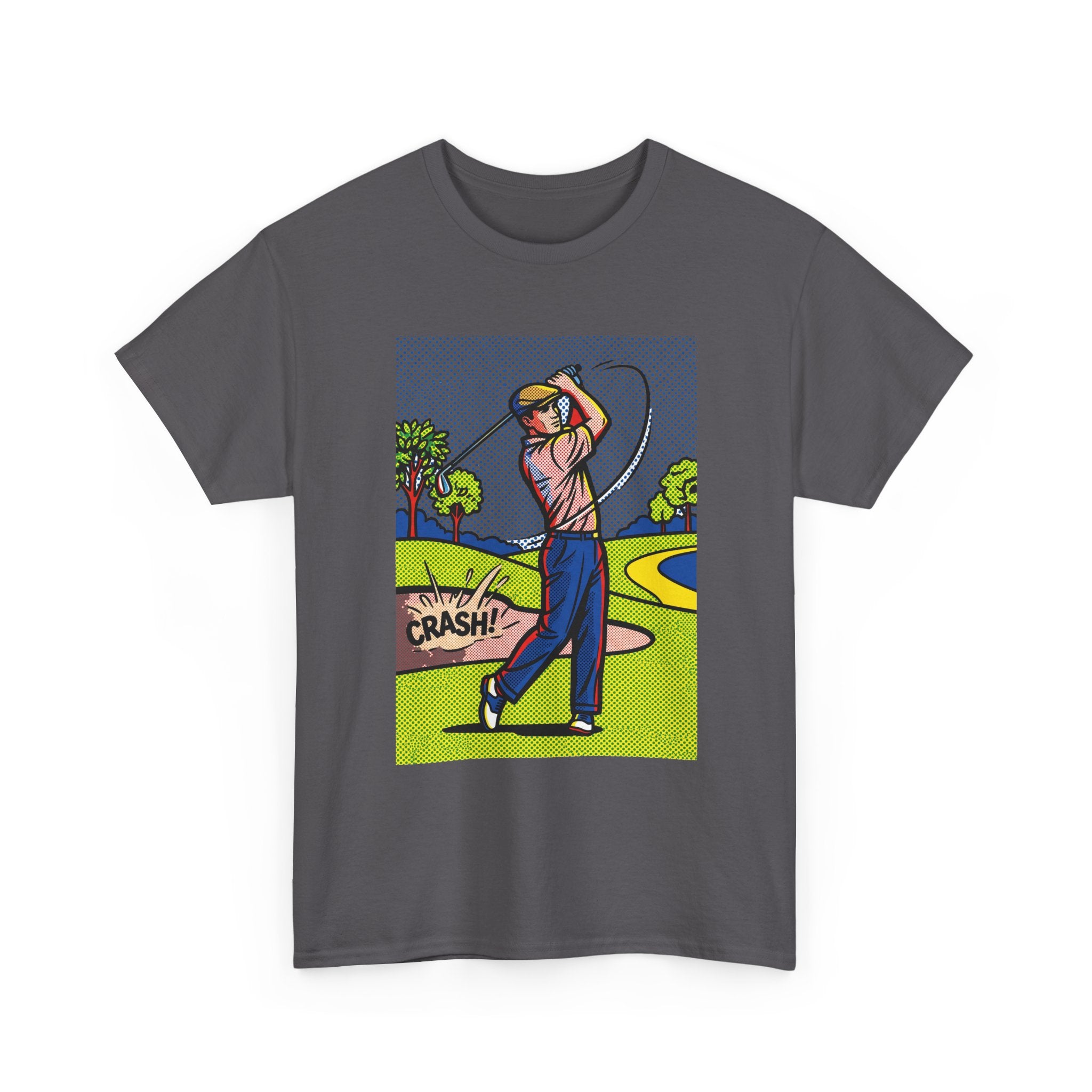 Golf Swing Pop Art T-Shirt — Vintage Comic 'Crash!' Graphic Tee