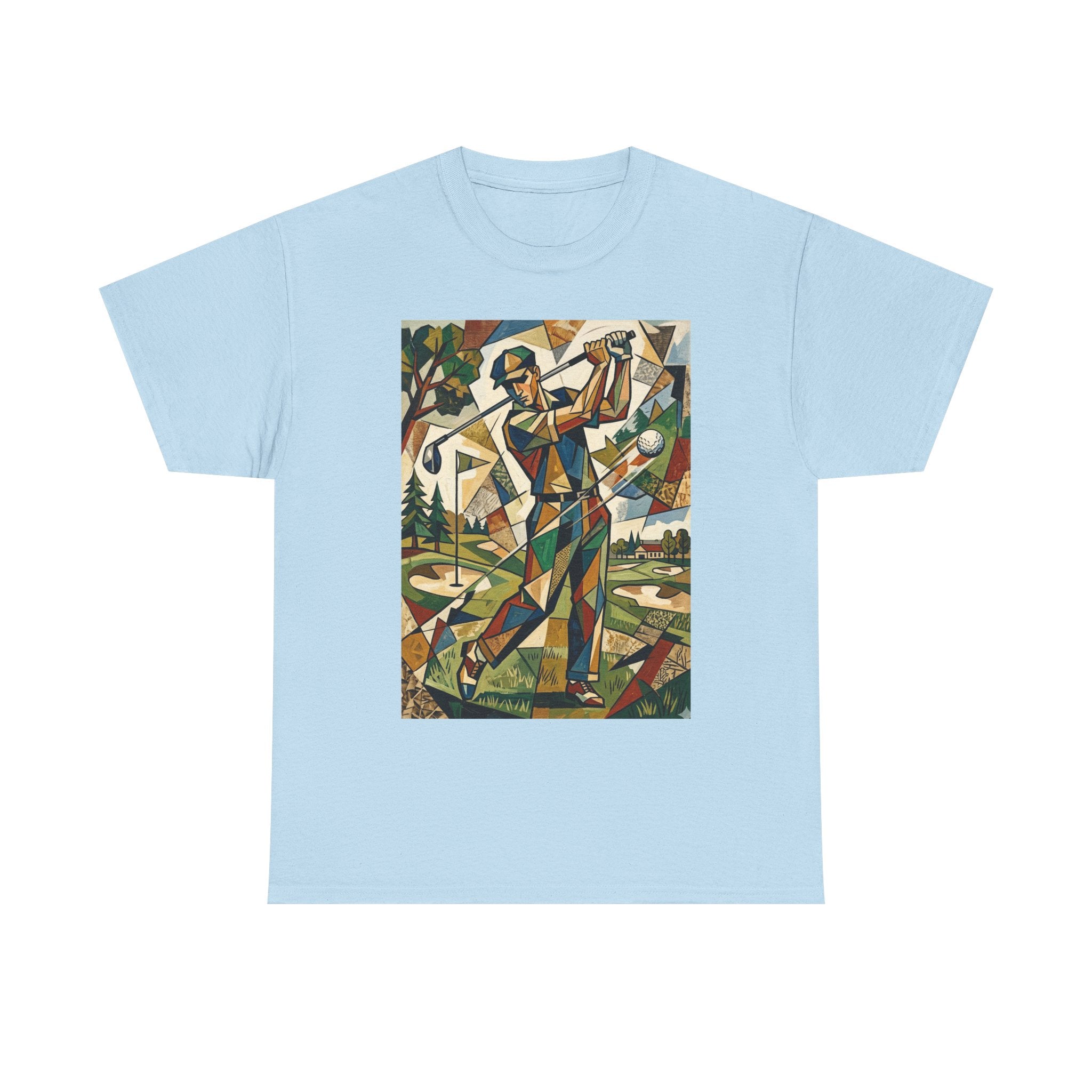Abstract Golfer Art T-Shirt — Colorful Geometric Golf Scene Tee
