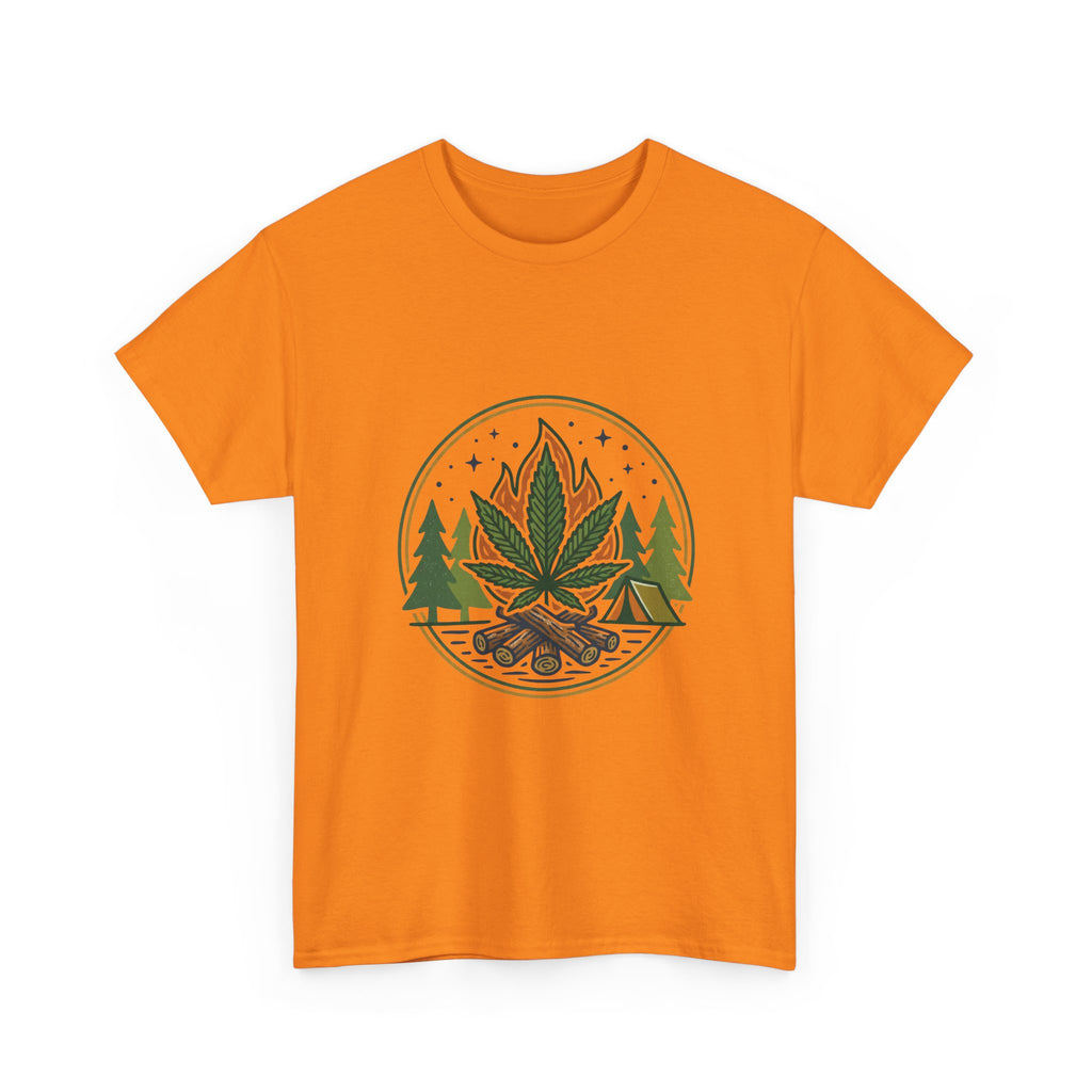 Cannabis Campfire Tee — Outdoor Weed Leaf Forest Graphic T-Shirt