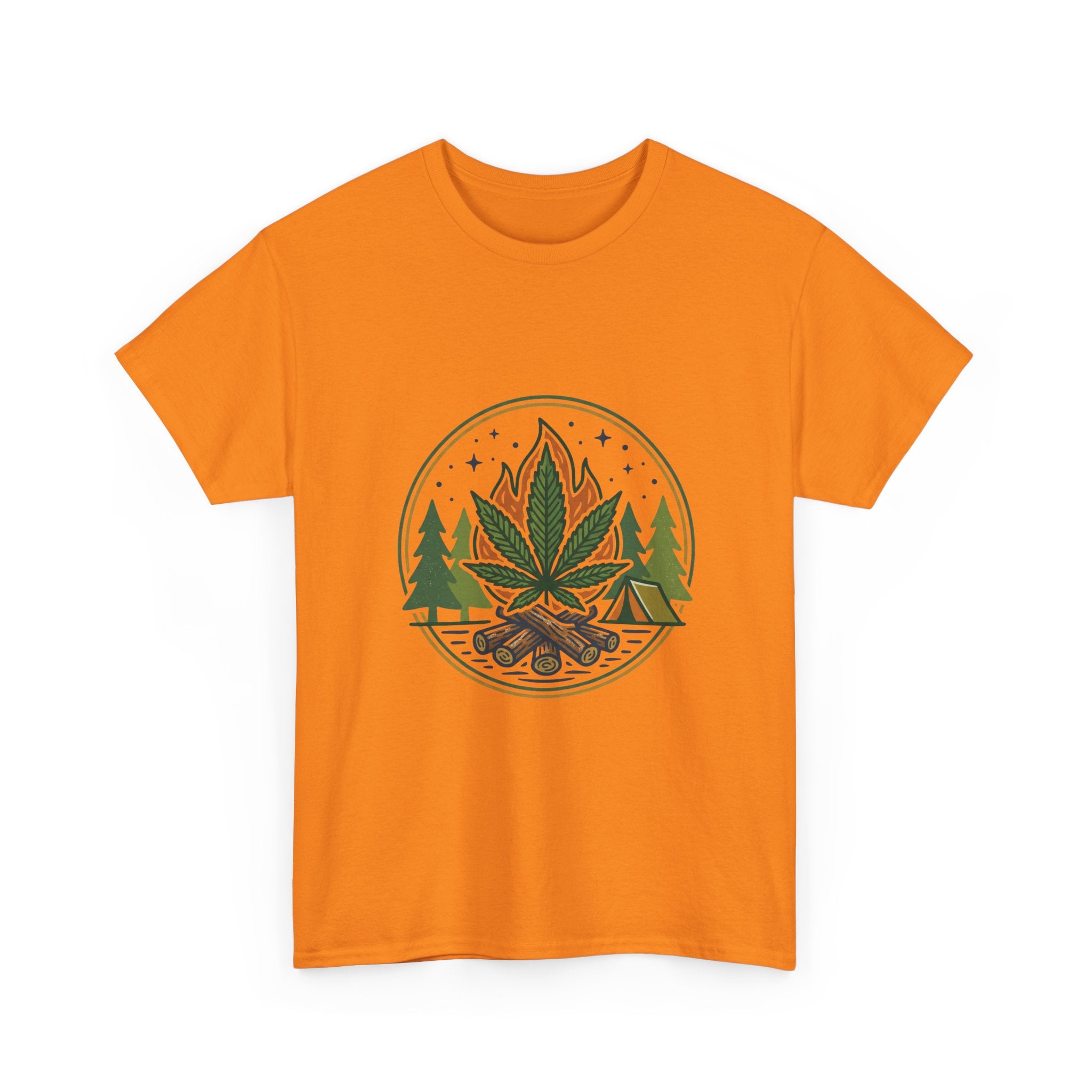 Cannabis Campfire Tee — Outdoor Weed Leaf Forest Graphic T-Shirt