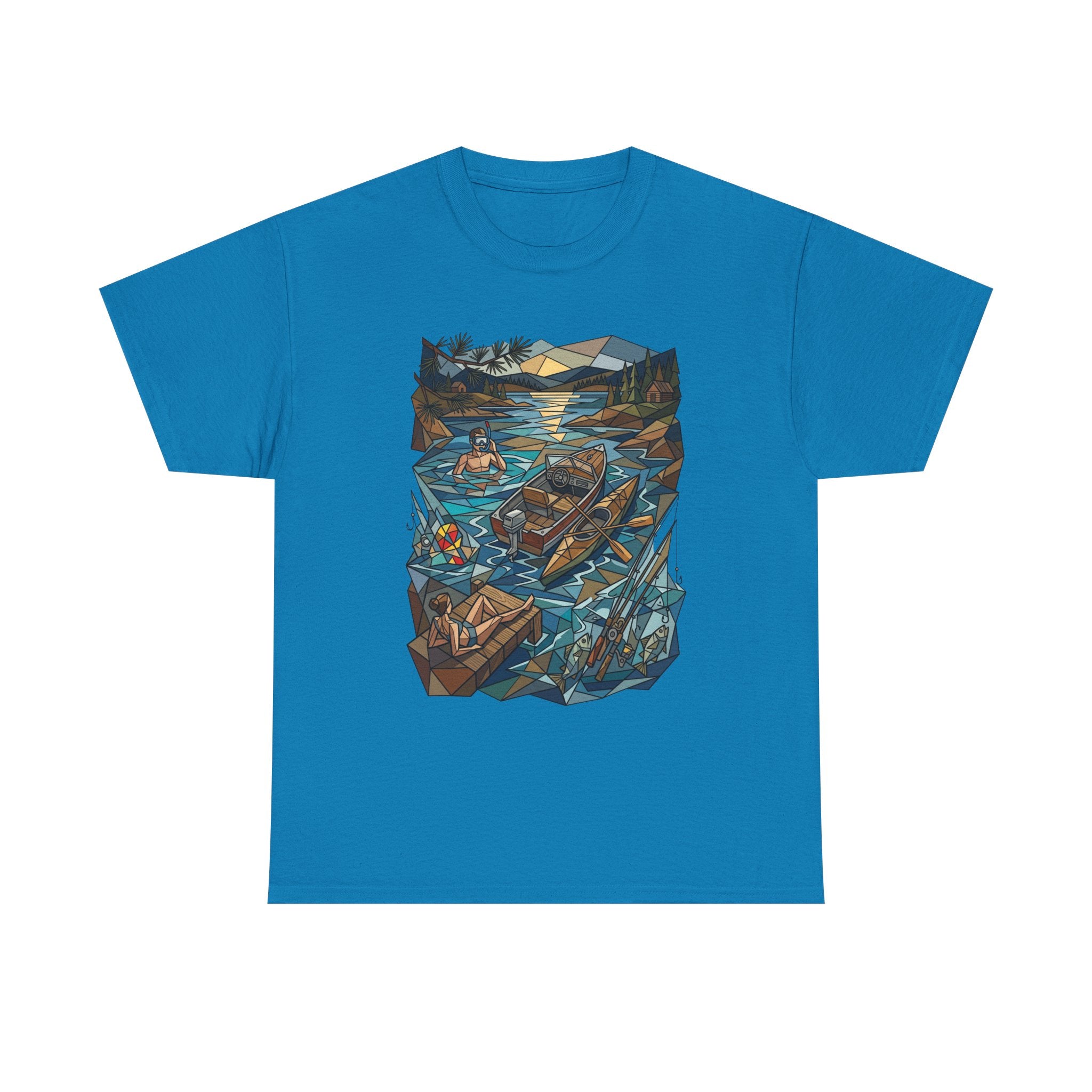 Fishing River Scene T-Shirt — Scenic Canoe & Rowboat Lake Outdoor Adventure Tee