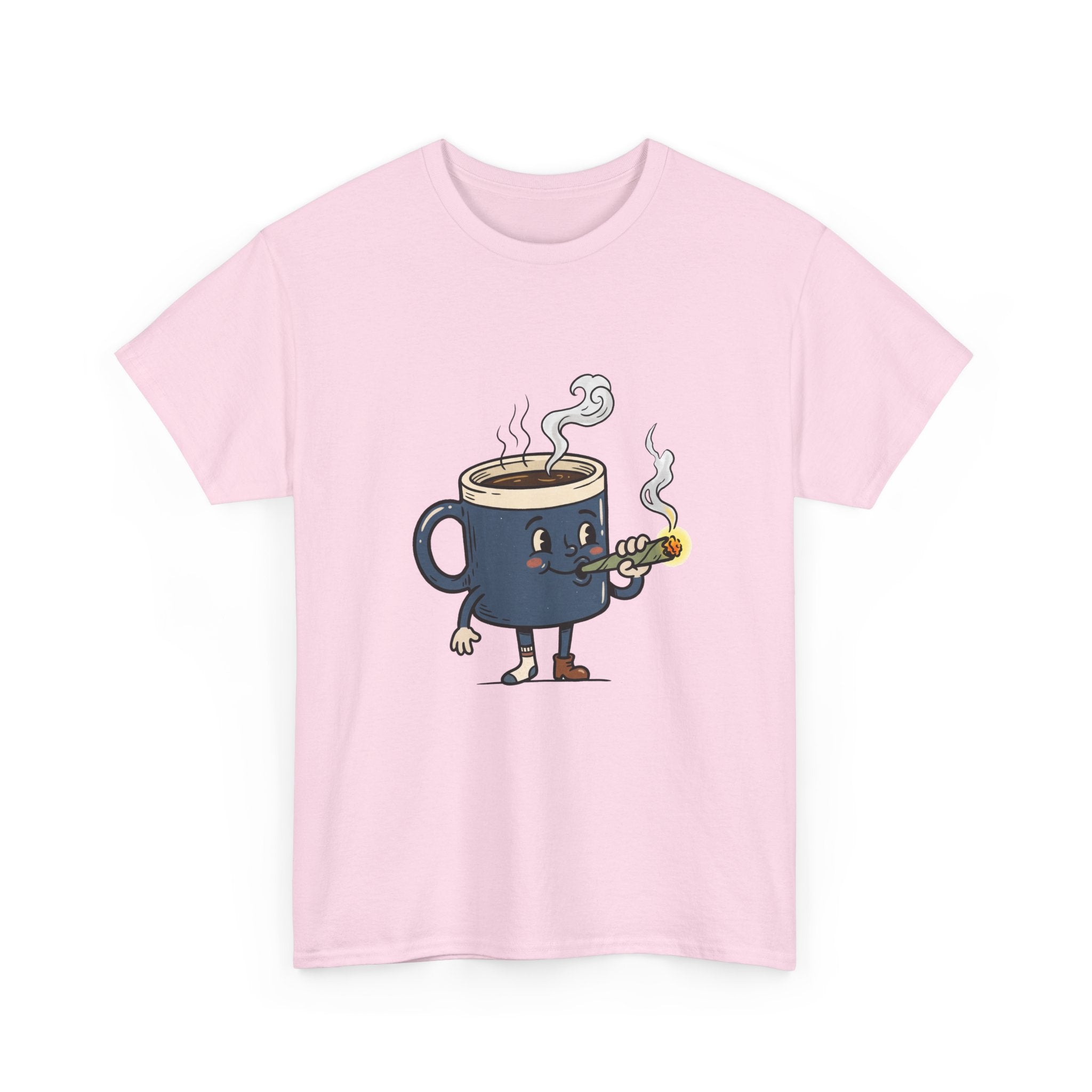 Coffee and a Joint Character Tee — Funny Smoking Joint Cartoon Shirt