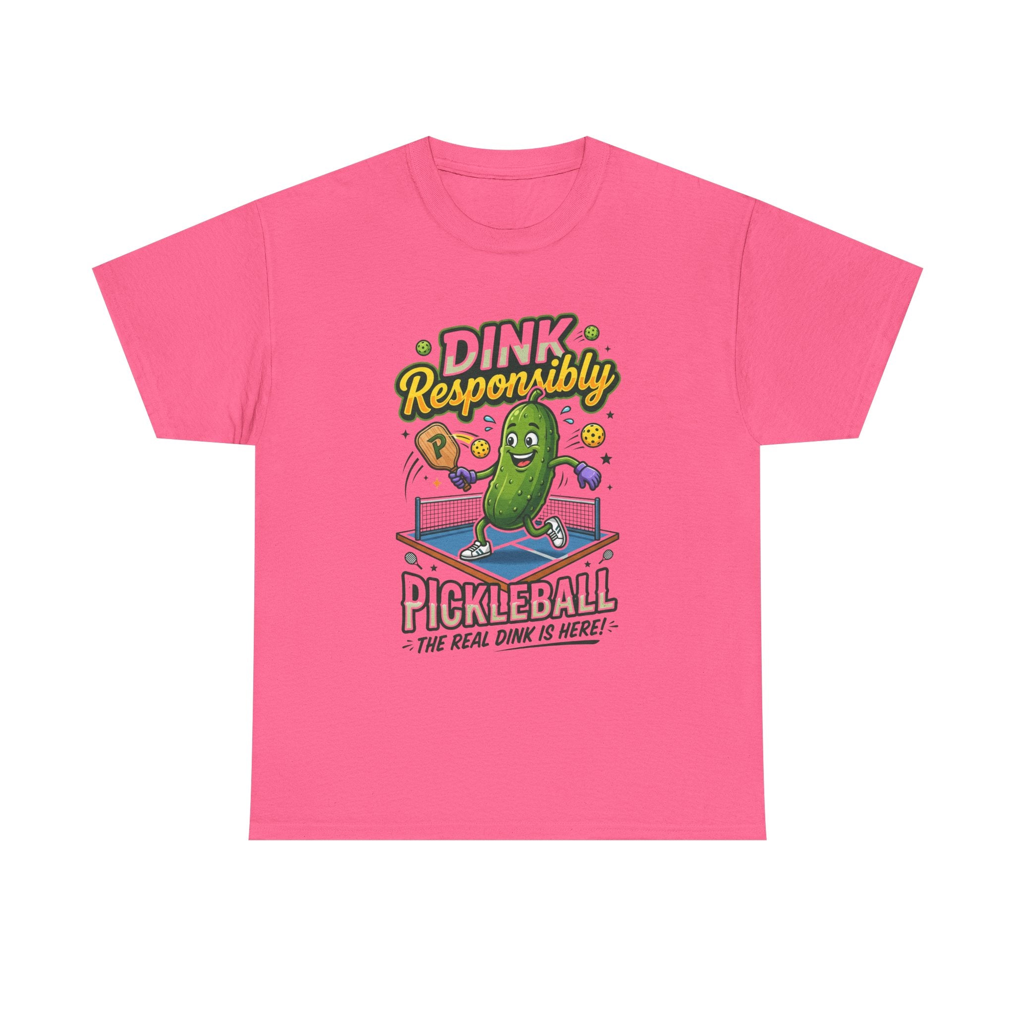 Pickleball T-Shirt — "Dink Responsibly" Funny Pickle Cartoon Tee