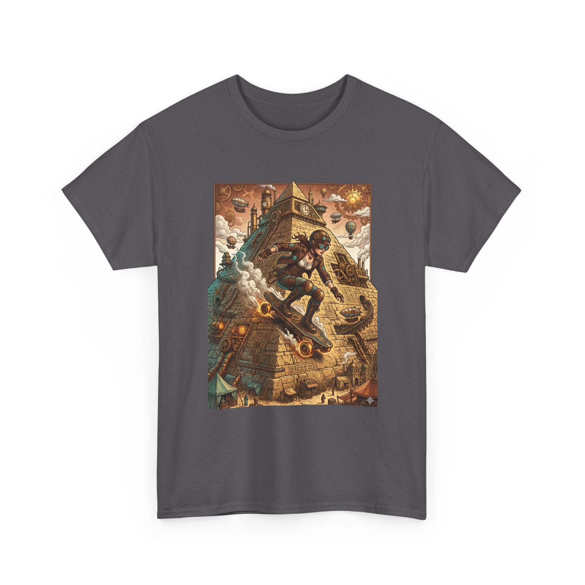Steampunk Girl Skateboarder Art Print Tee Pyramid