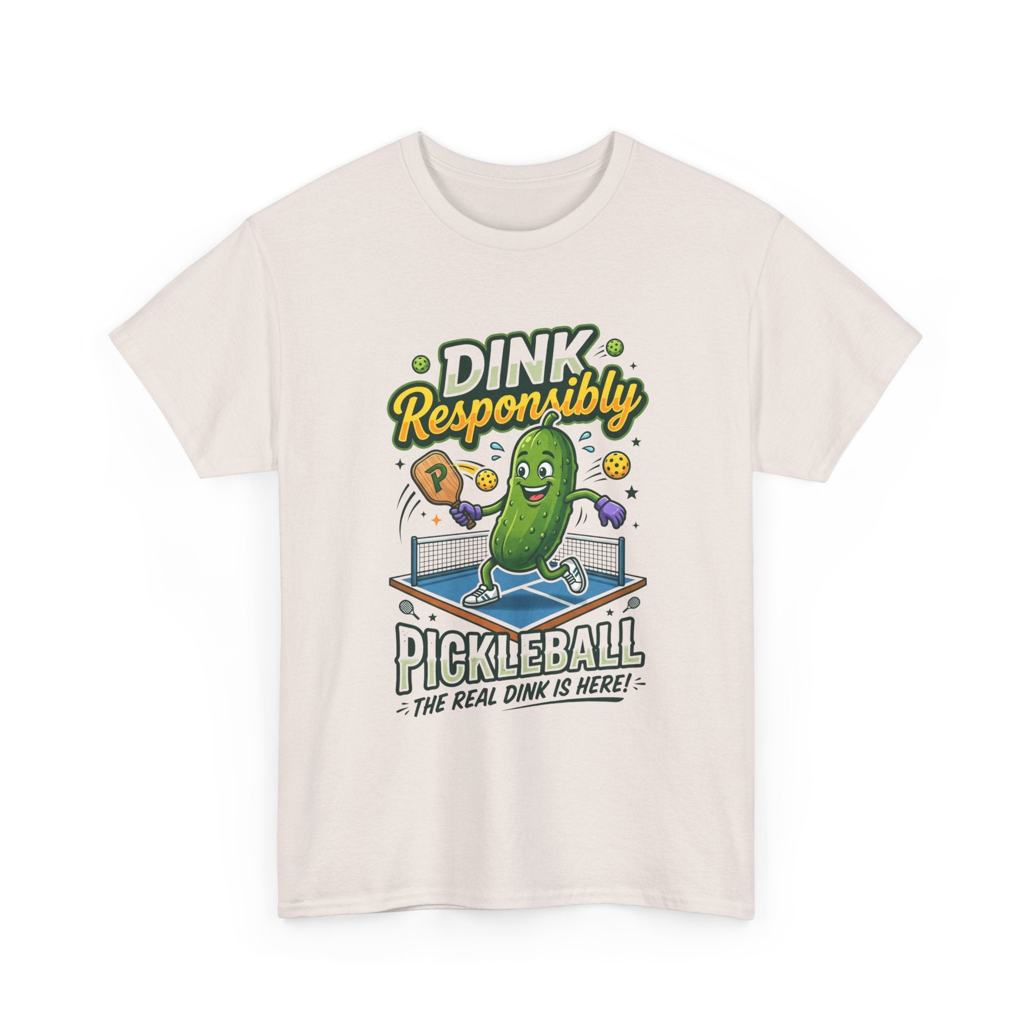 Pickleball T-Shirt — "Dink Responsibly" Funny Pickle Cartoon Tee