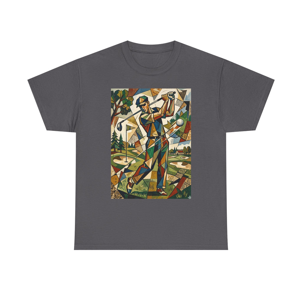 Abstract Golfer Art T-Shirt — Colorful Geometric Golf Scene Tee