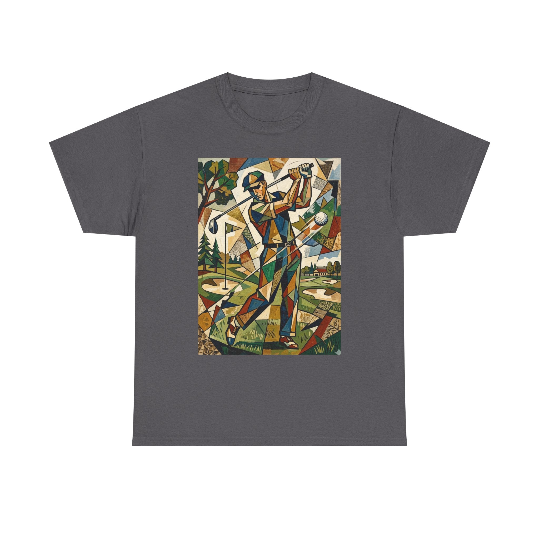 Abstract Golfer Art T-Shirt — Colorful Geometric Golf Scene Tee