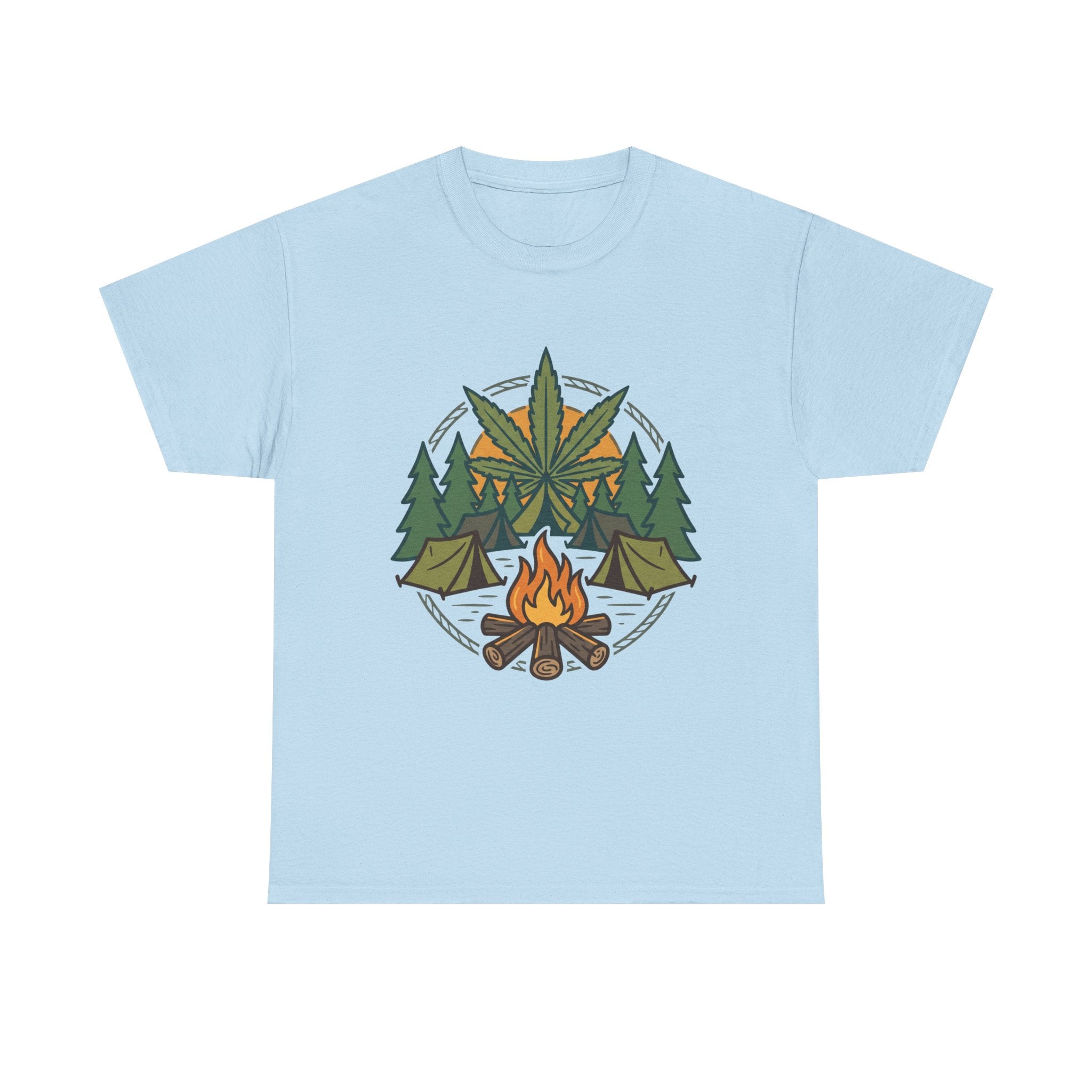 Camping Cannabis T‑Shirt – Outdoorsy Weed Leaf Campfire Graphic Tee