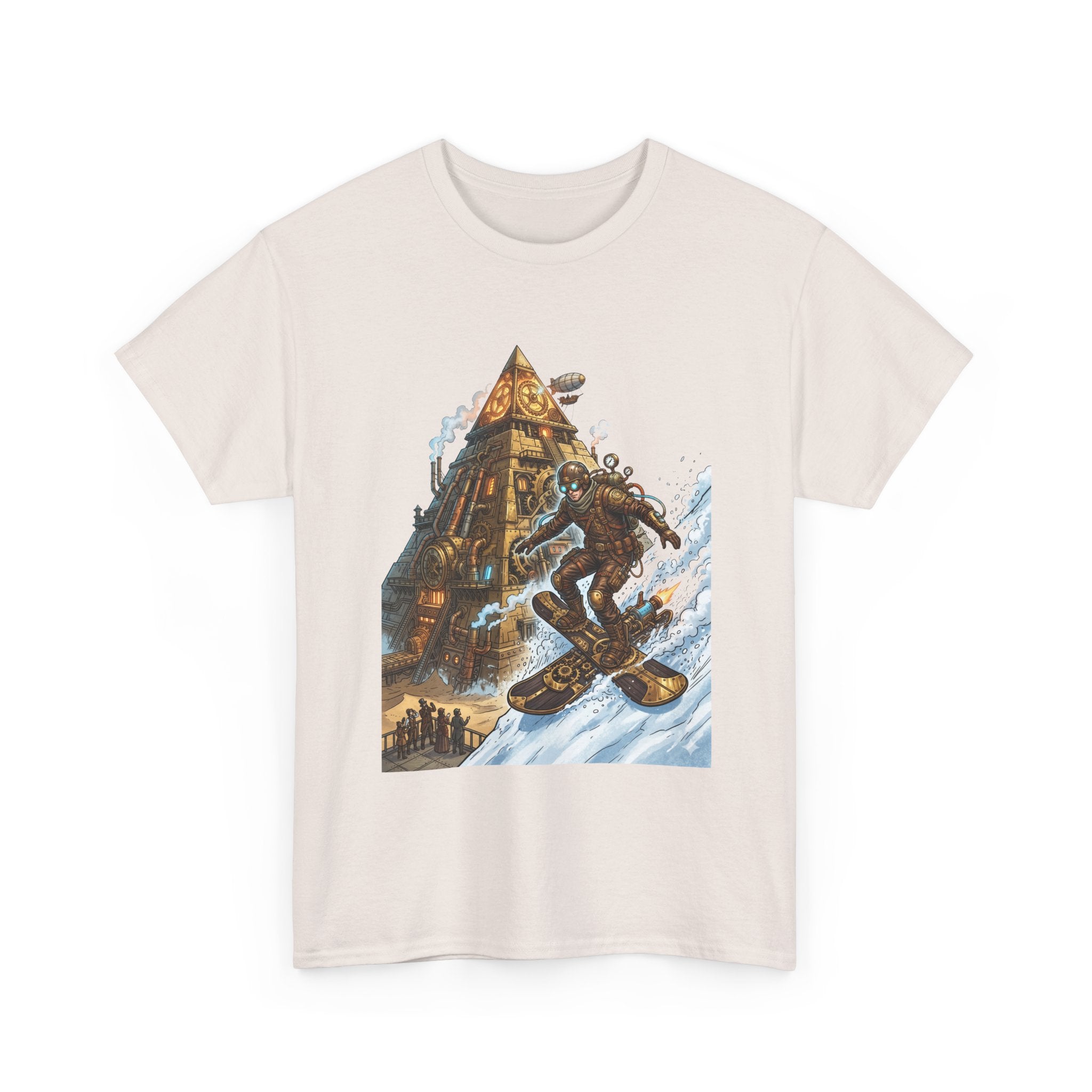 Steampunk Snowboard T‑Shirt — Retro Mountain Adventure Graphic Tee