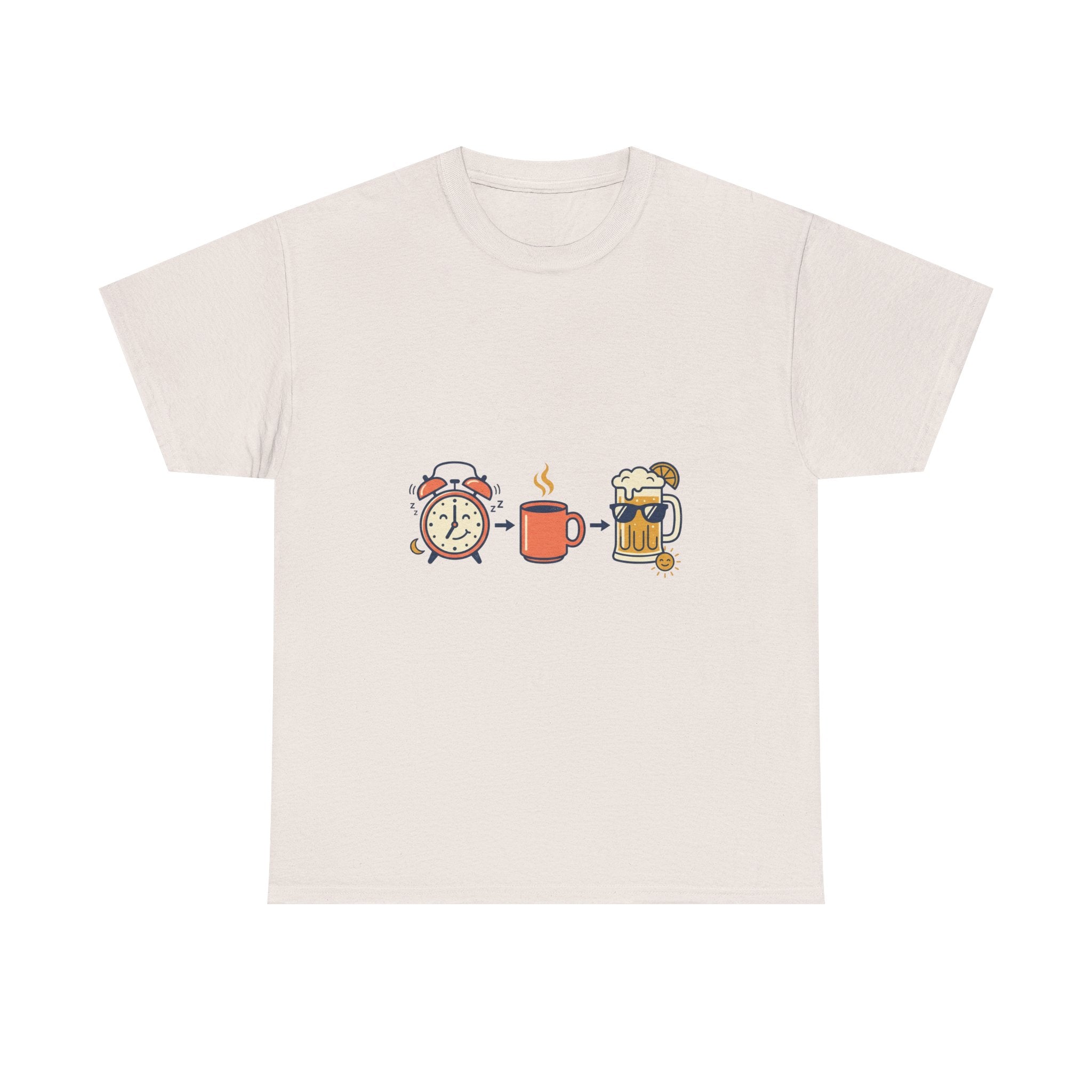 Day Drinking Tee — Alarm, Coffee & Beer Cute Icon Trio Graphic Shirt