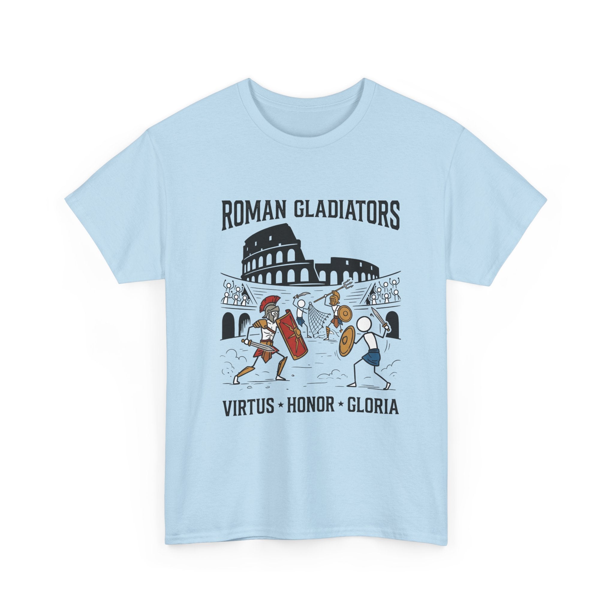 Roman Gladiators T-Shirt — Colosseum Design with "Virtus • Honor • Gloria"