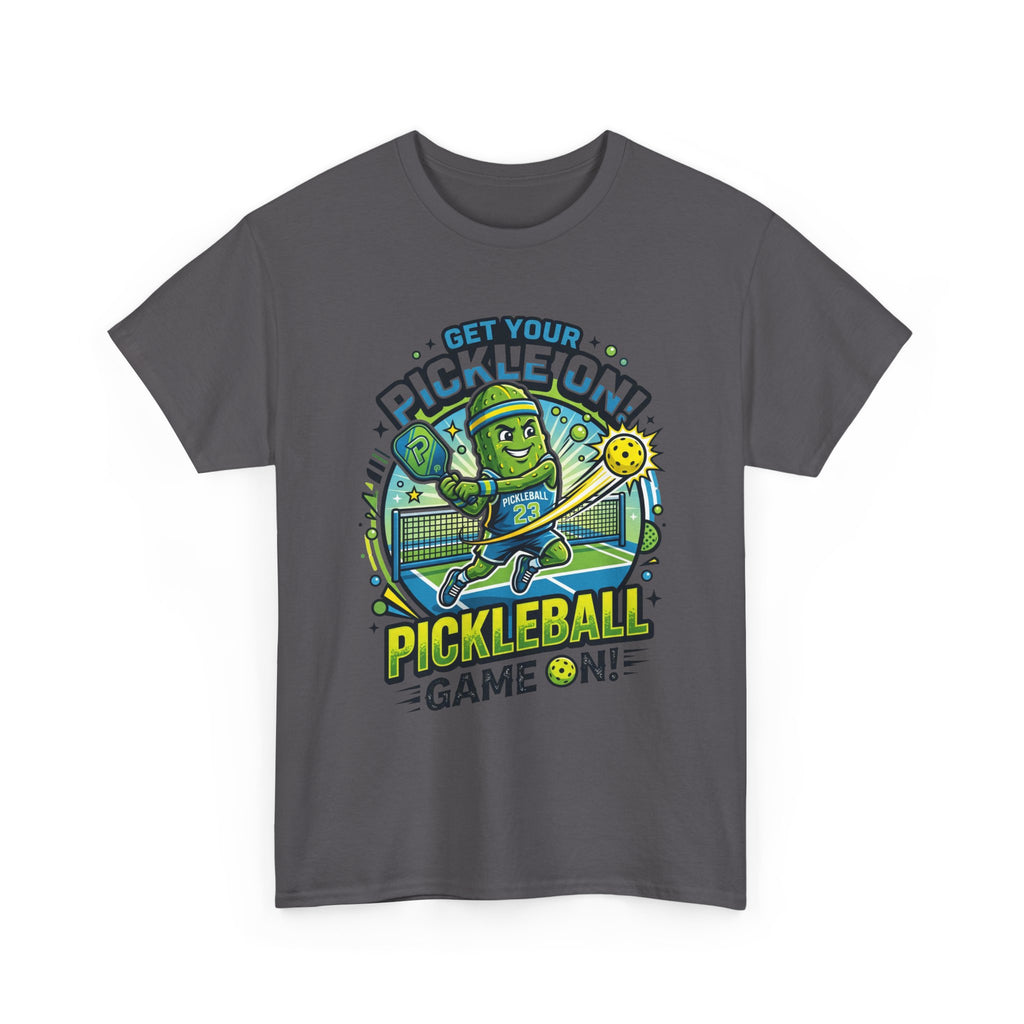 Pickleball Tee - "Get Your Pickle On!" Fun Pickle Character Game On Shirt