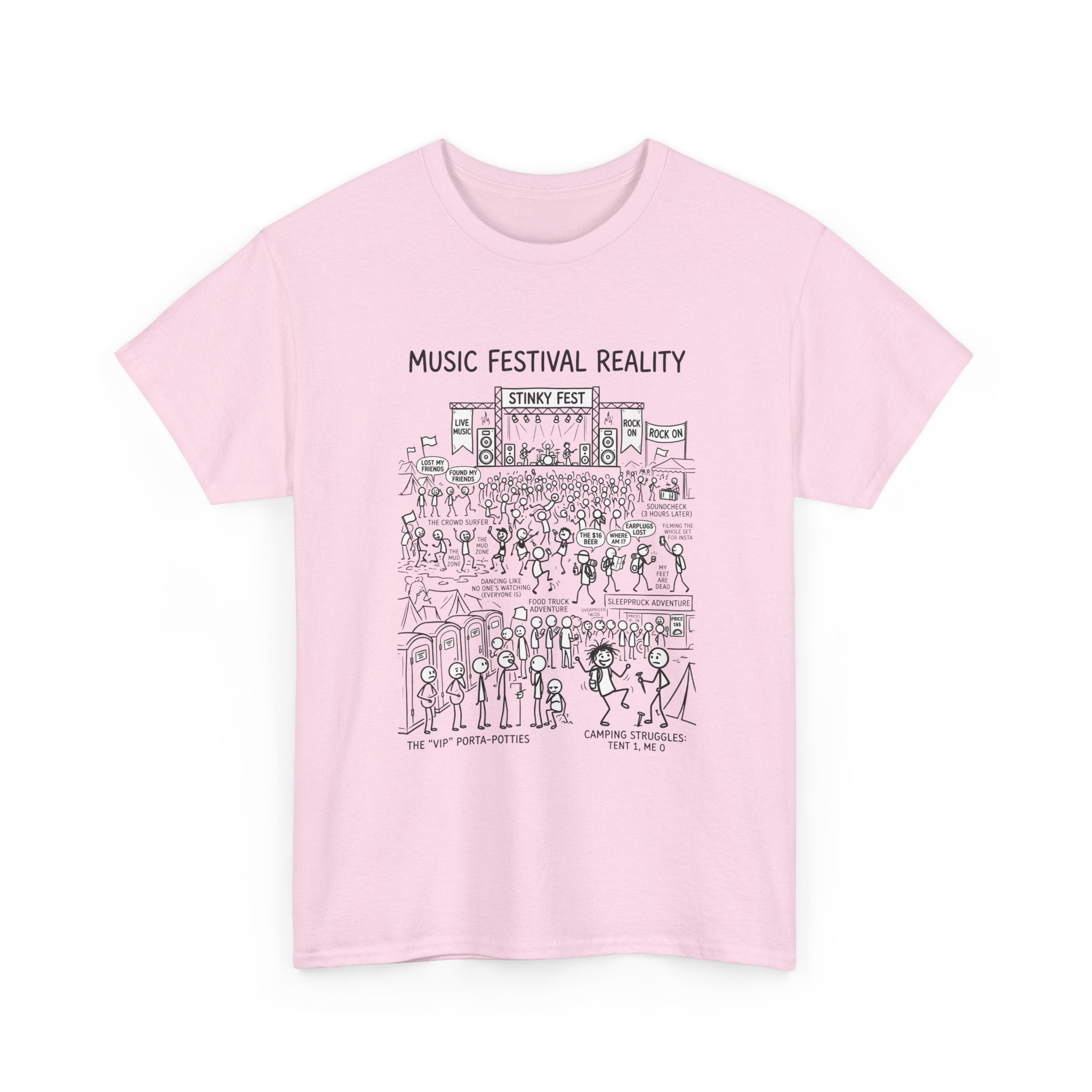 T-Shirt — "Music Festival Reality" Cartoon Illustration Tee