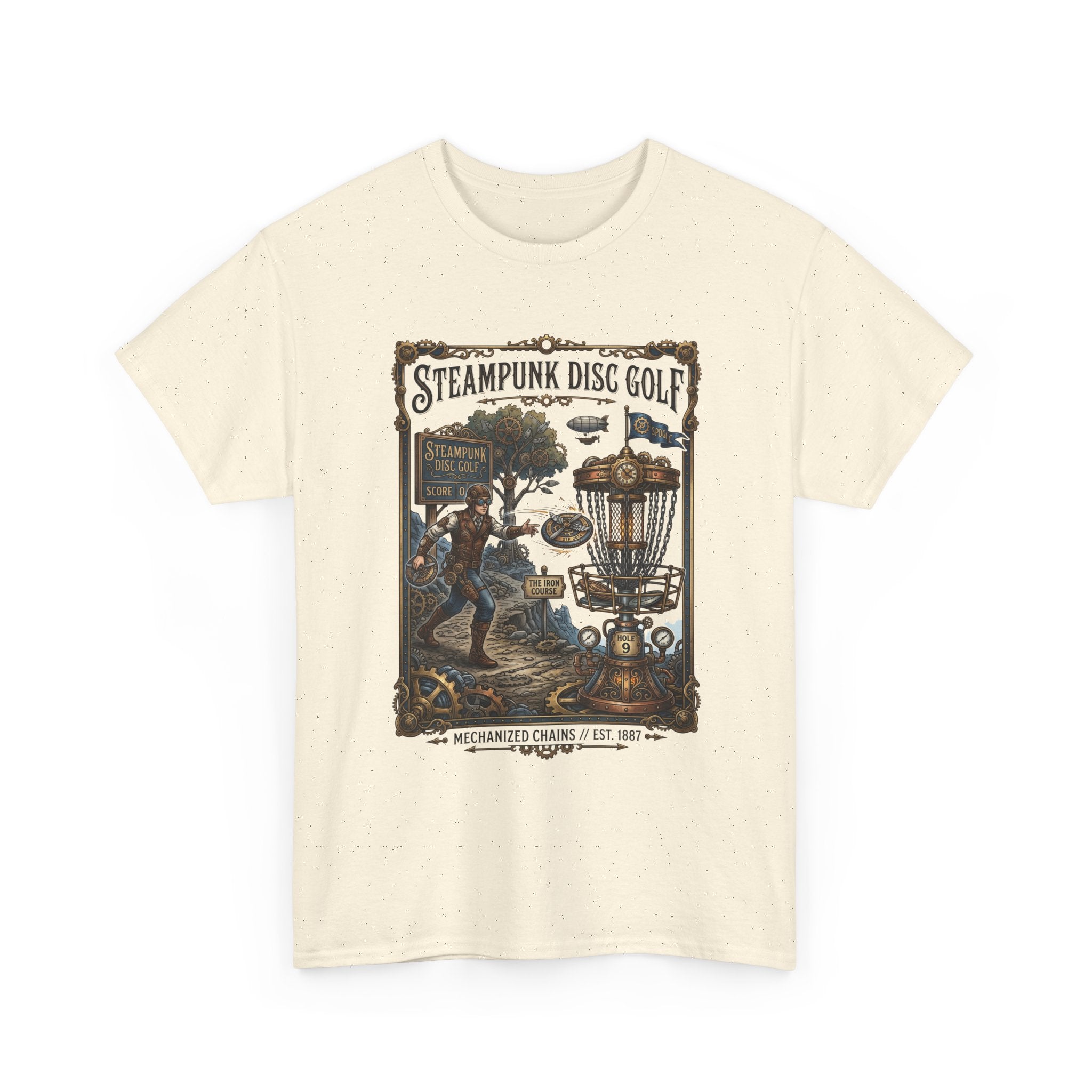 Steampunk Disc Golf T-Shirt — Vintage Victorian Disc Golf Poster Tee