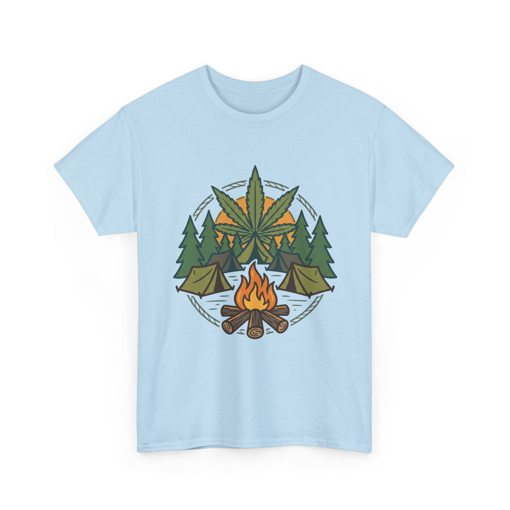 Camping Cannabis T‑Shirt – Outdoorsy Weed Leaf Campfire Graphic Tee