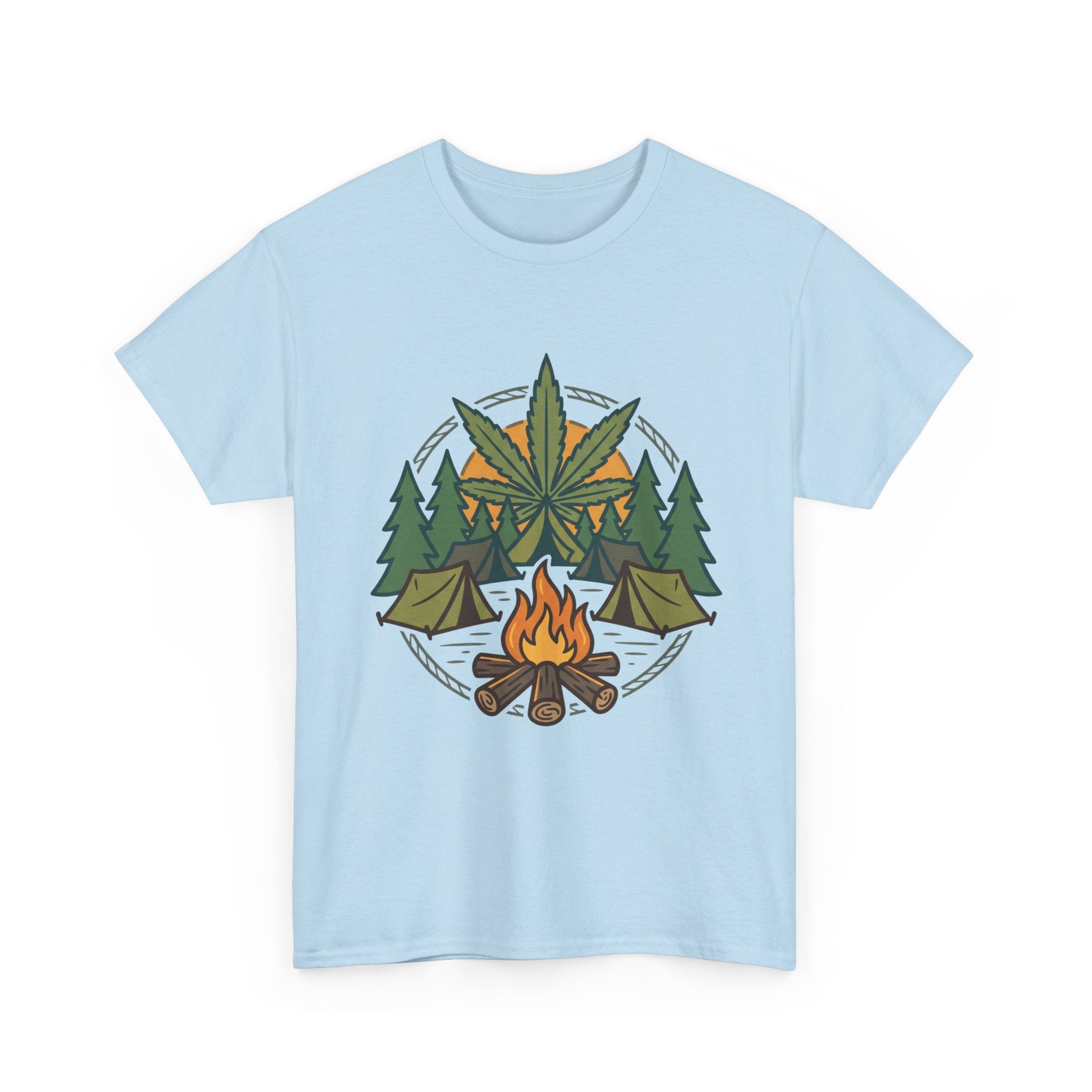 Camping Cannabis T‑Shirt – Outdoorsy Weed Leaf Campfire Graphic Tee