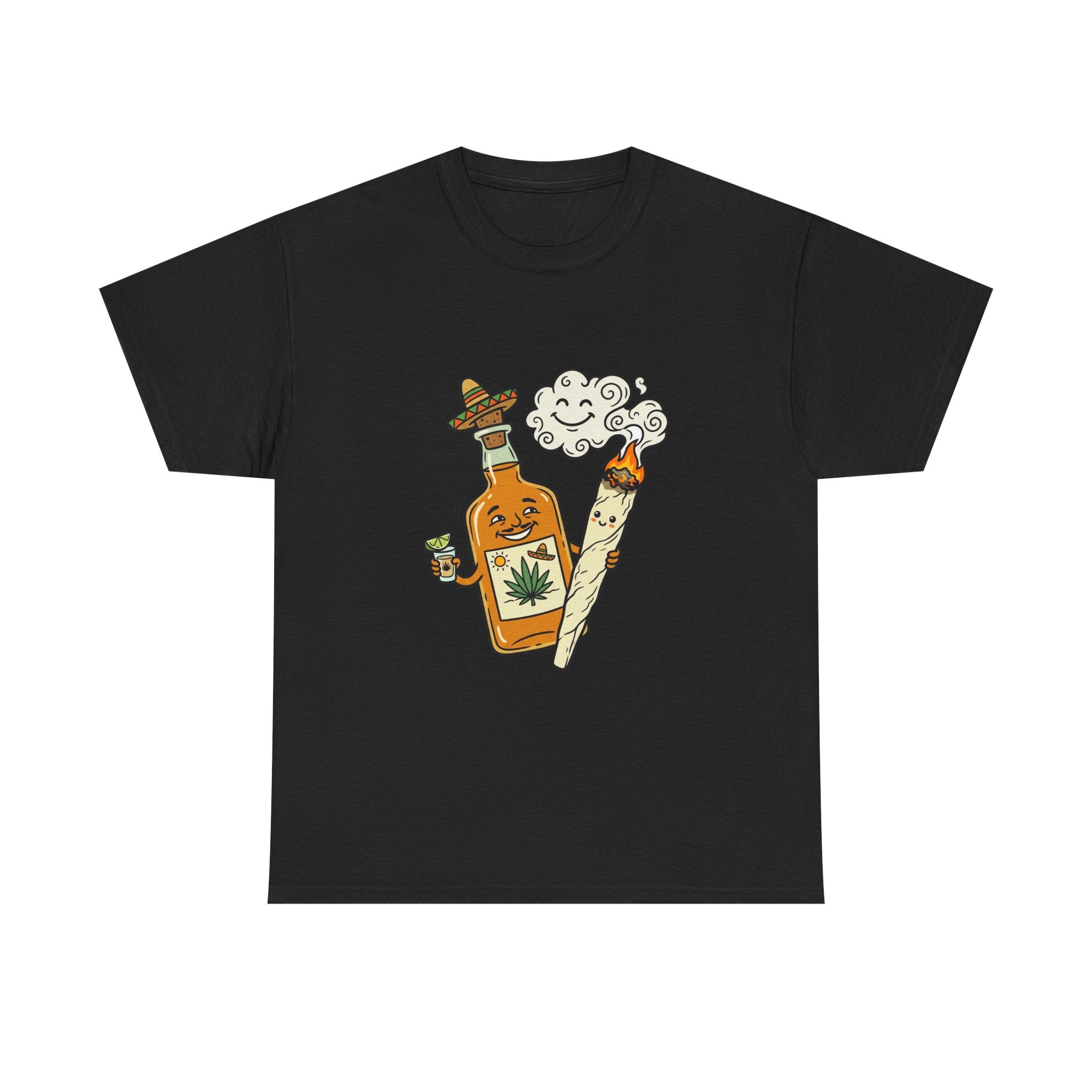Cannabis & Tequila Tee — Funny Joint and Bottle Graphic T-Shirt