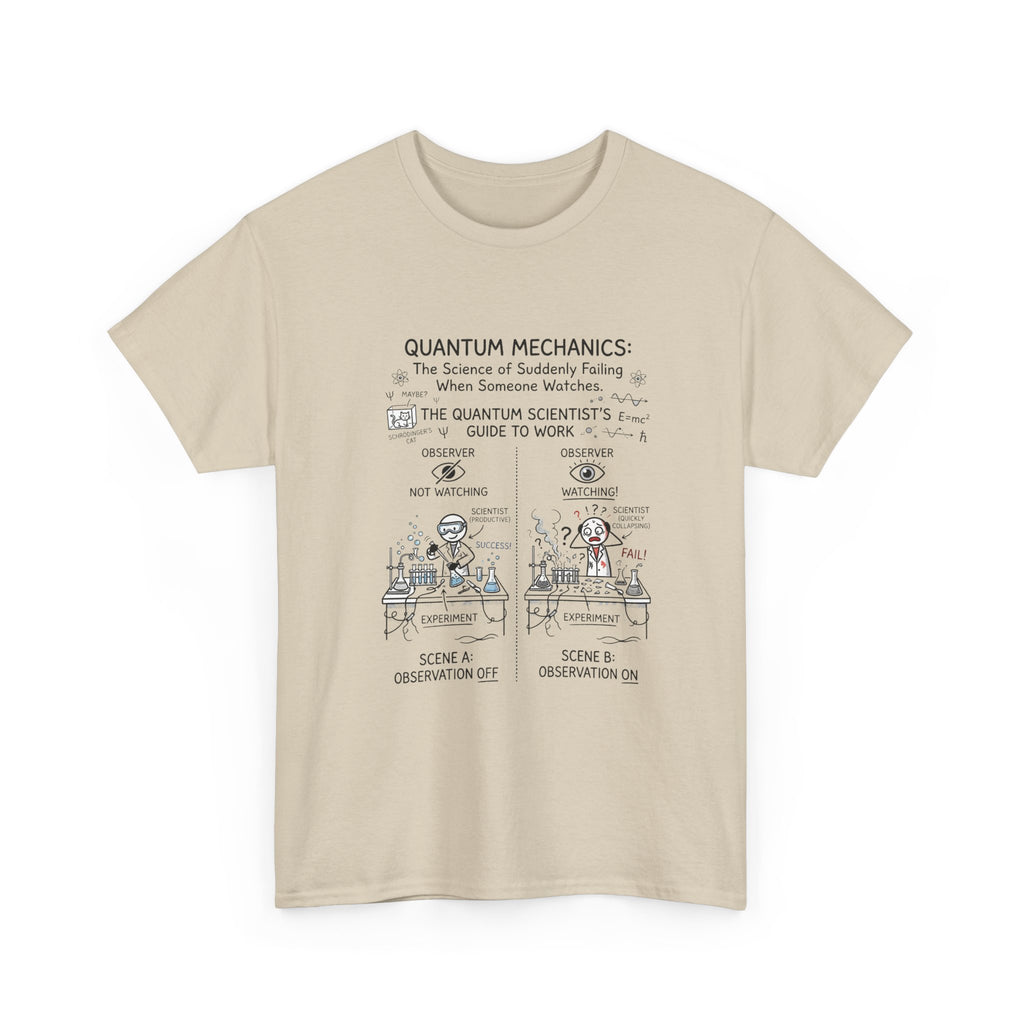 Quantum Mechanics Cartoon T‑Shirt — Funny Science Diagram Tee