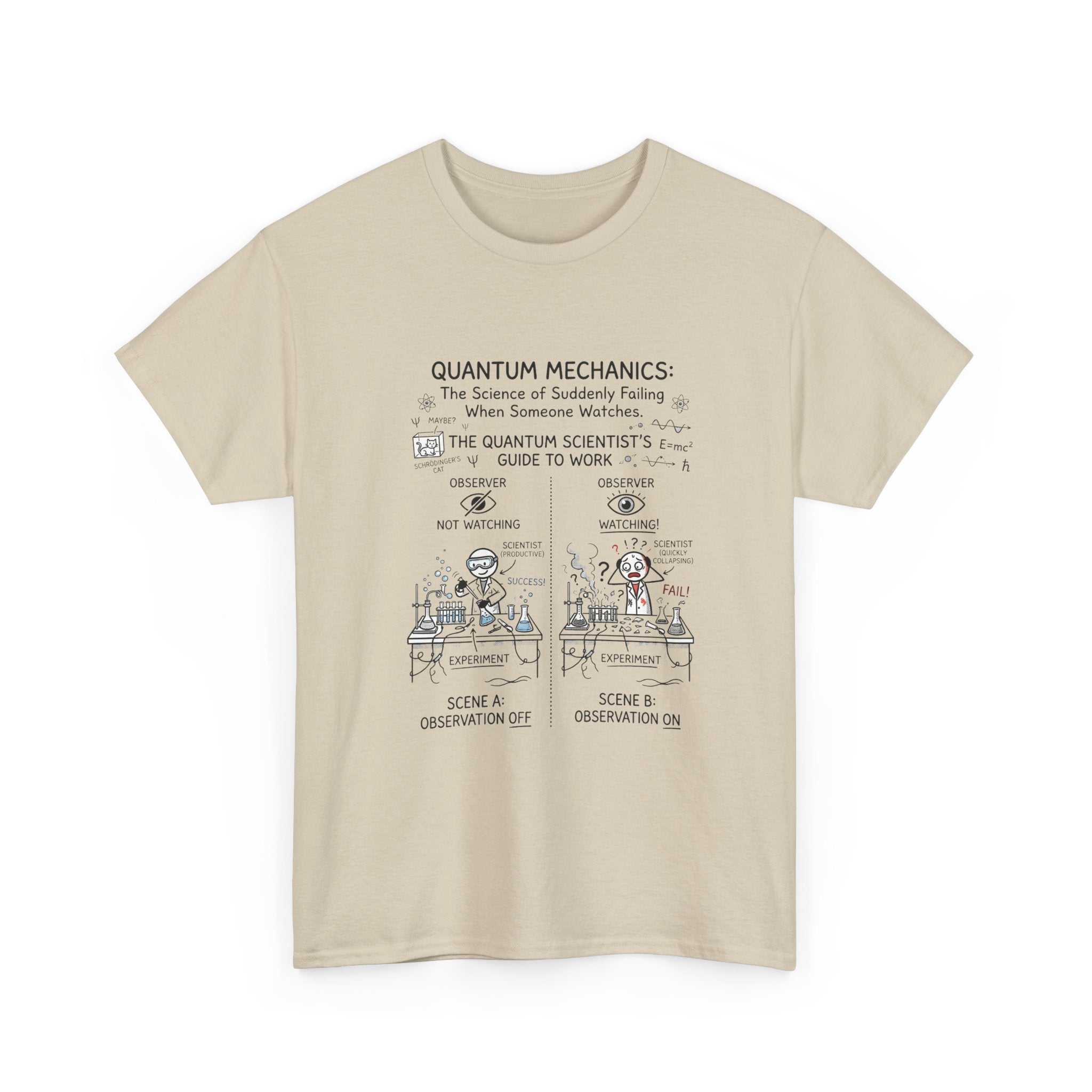 Quantum Mechanics Cartoon T‑Shirt — Funny Science Diagram Tee